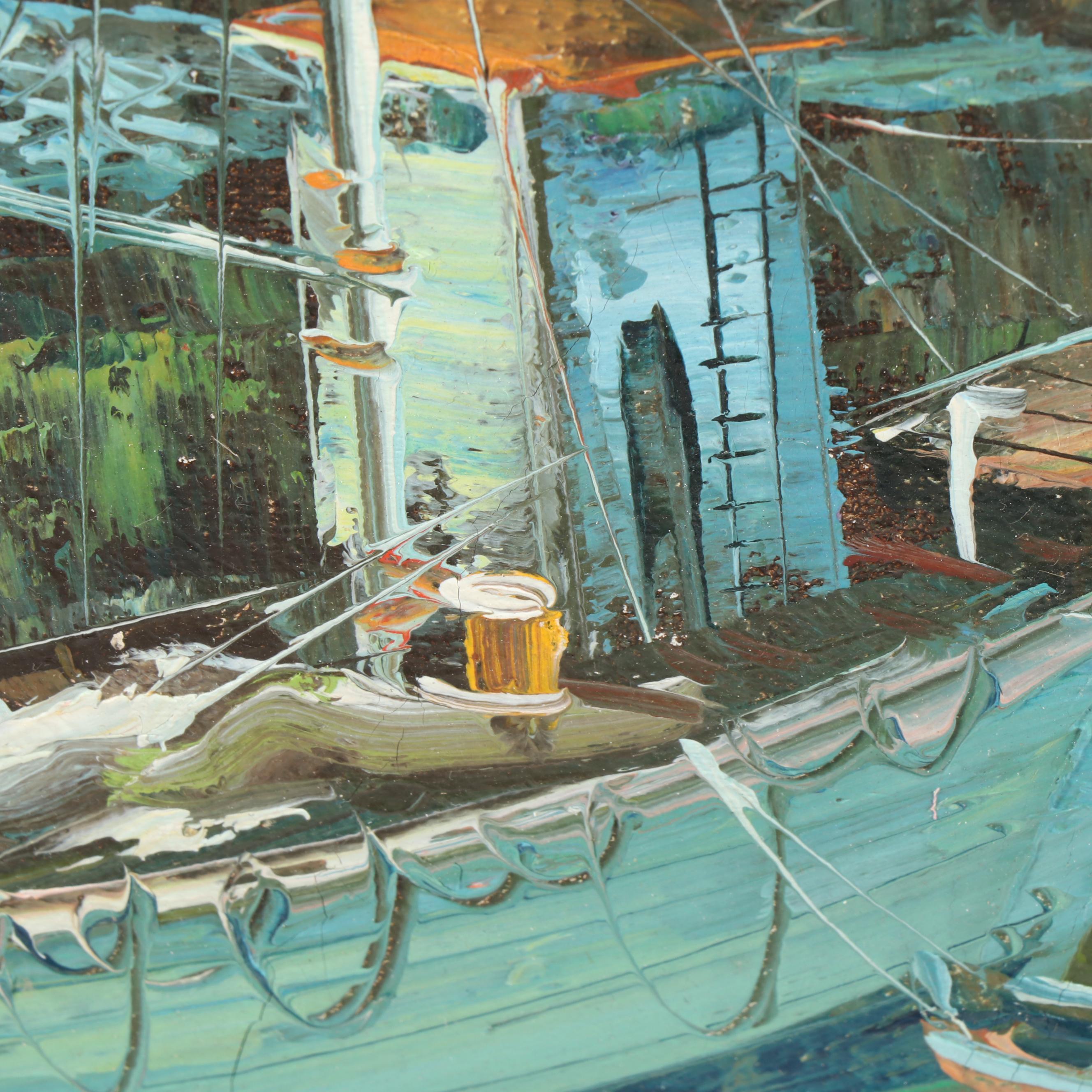 A. Simpson Oil Painting of Harbor Scene