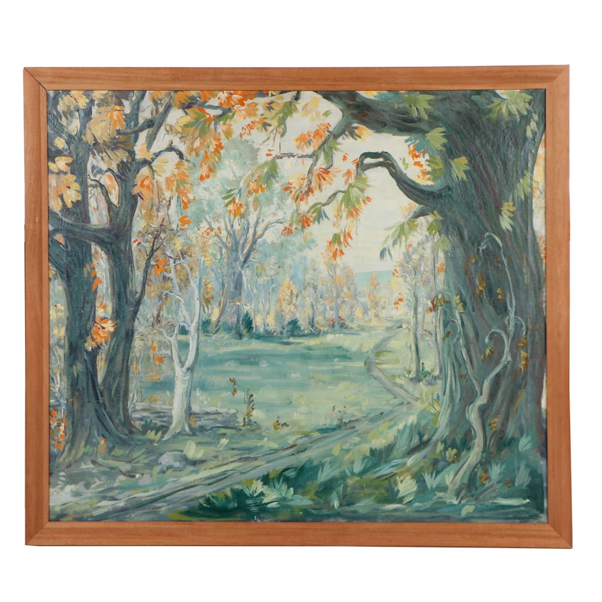 Late 20th Century Oil Painting Woodland Landscape