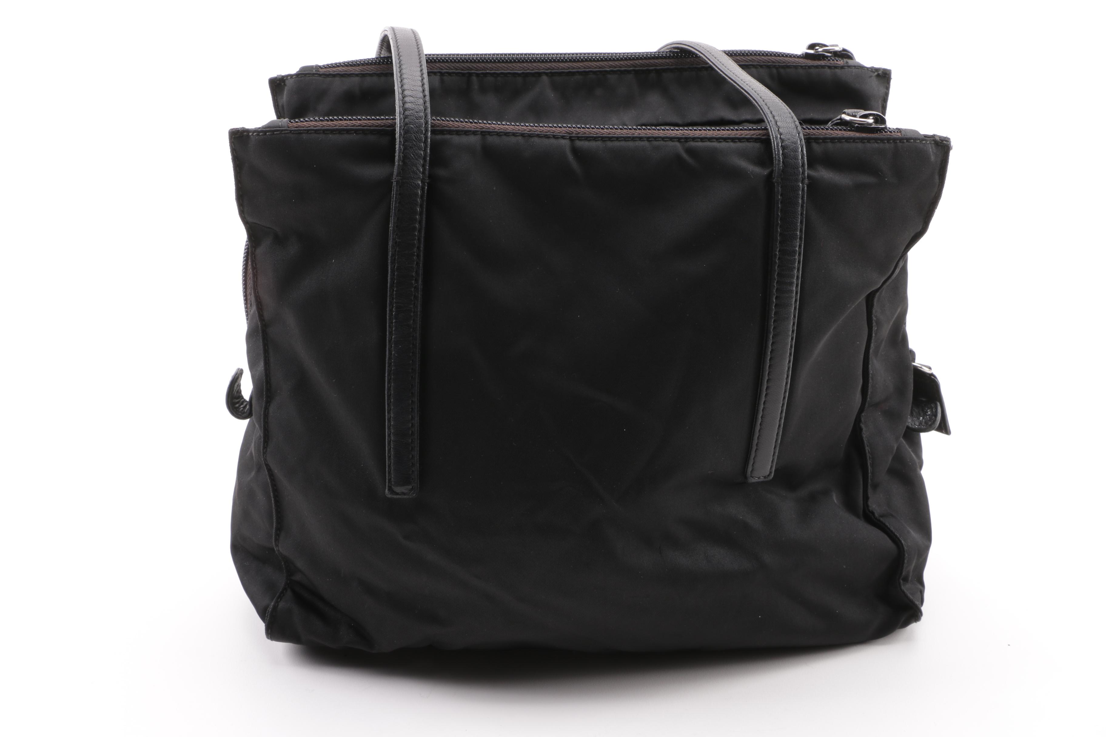 Prada Black Nylon Triple Zip Shoulder Bag