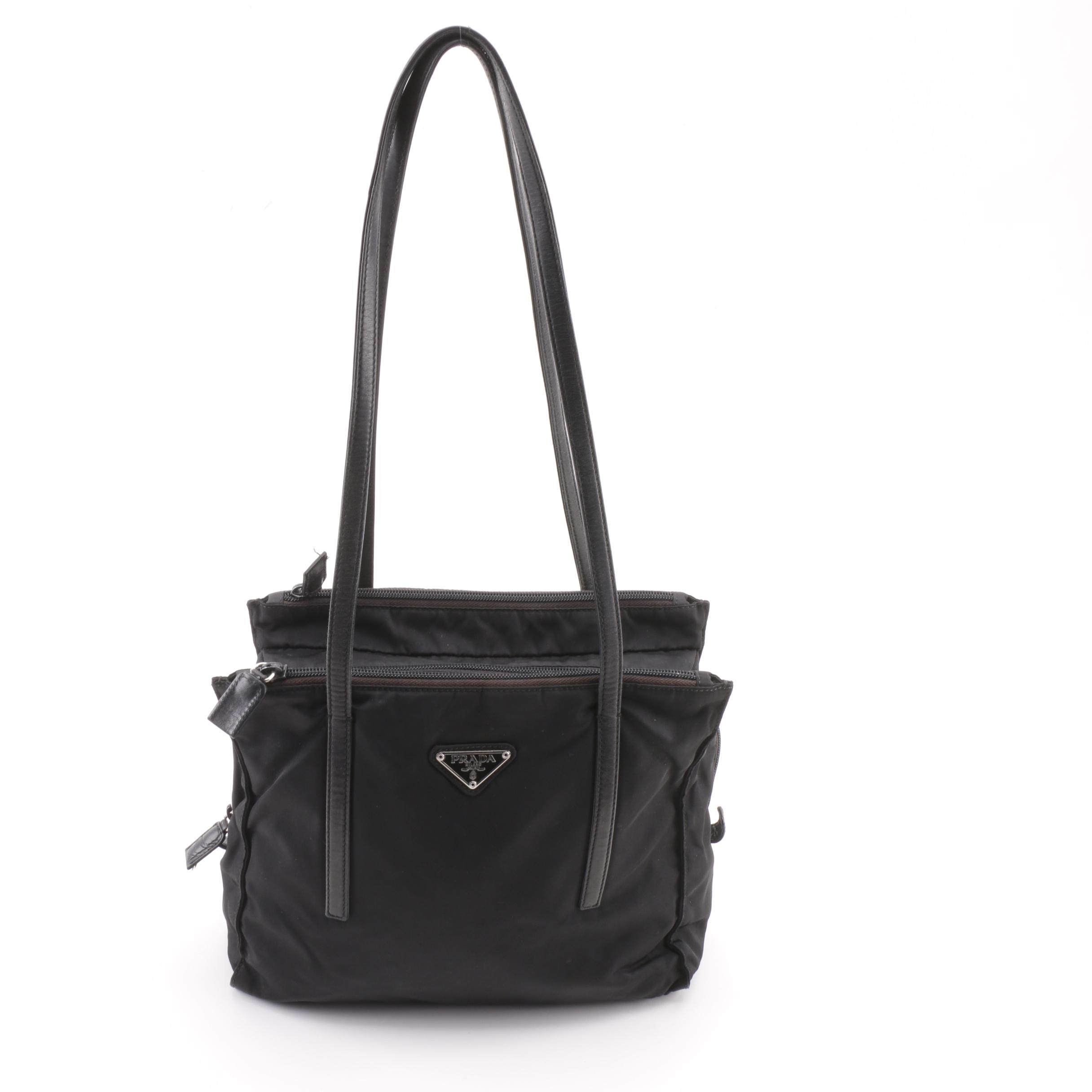 Prada Black Nylon Triple Zip Shoulder Bag
