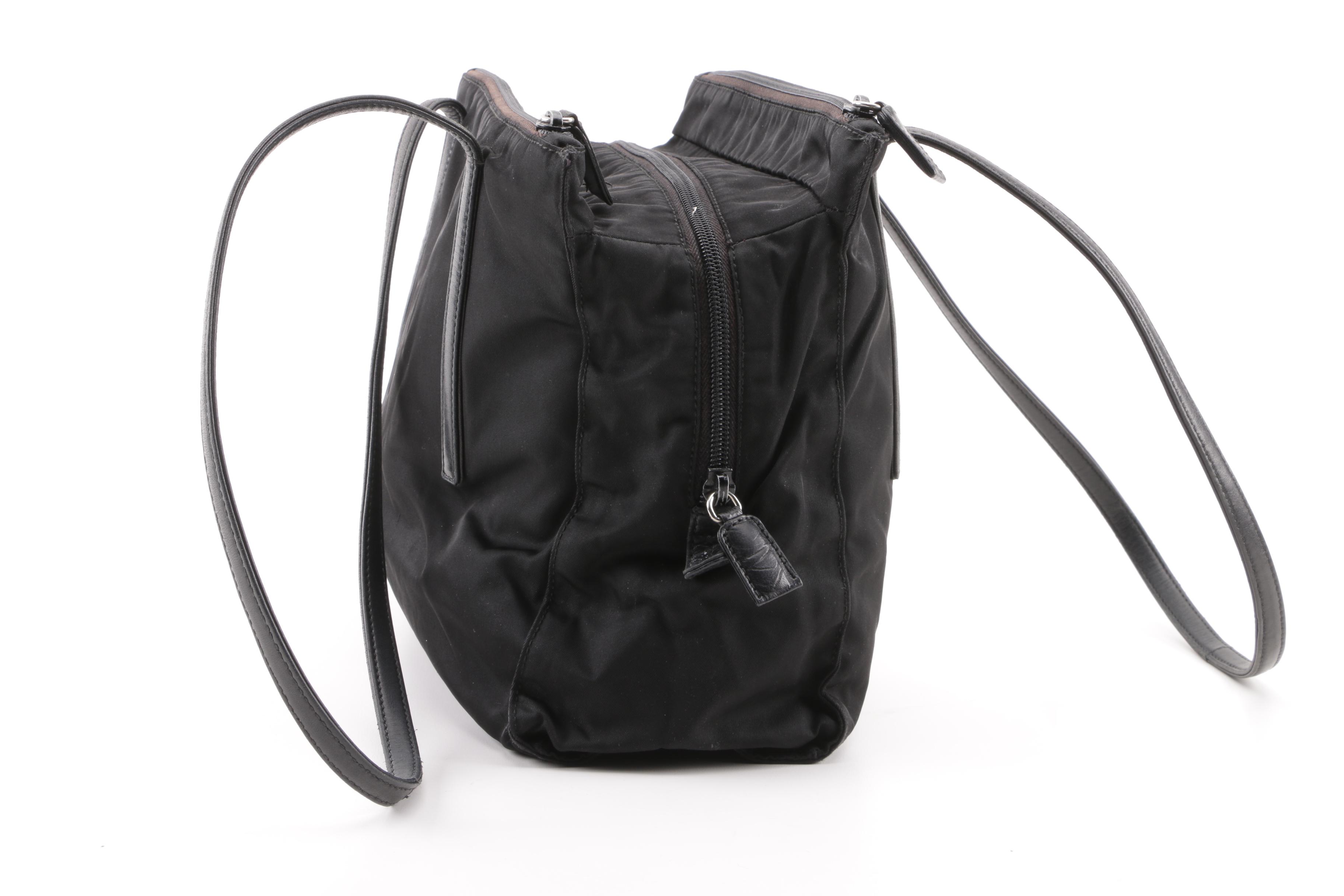 Prada Black Nylon Triple Zip Shoulder Bag