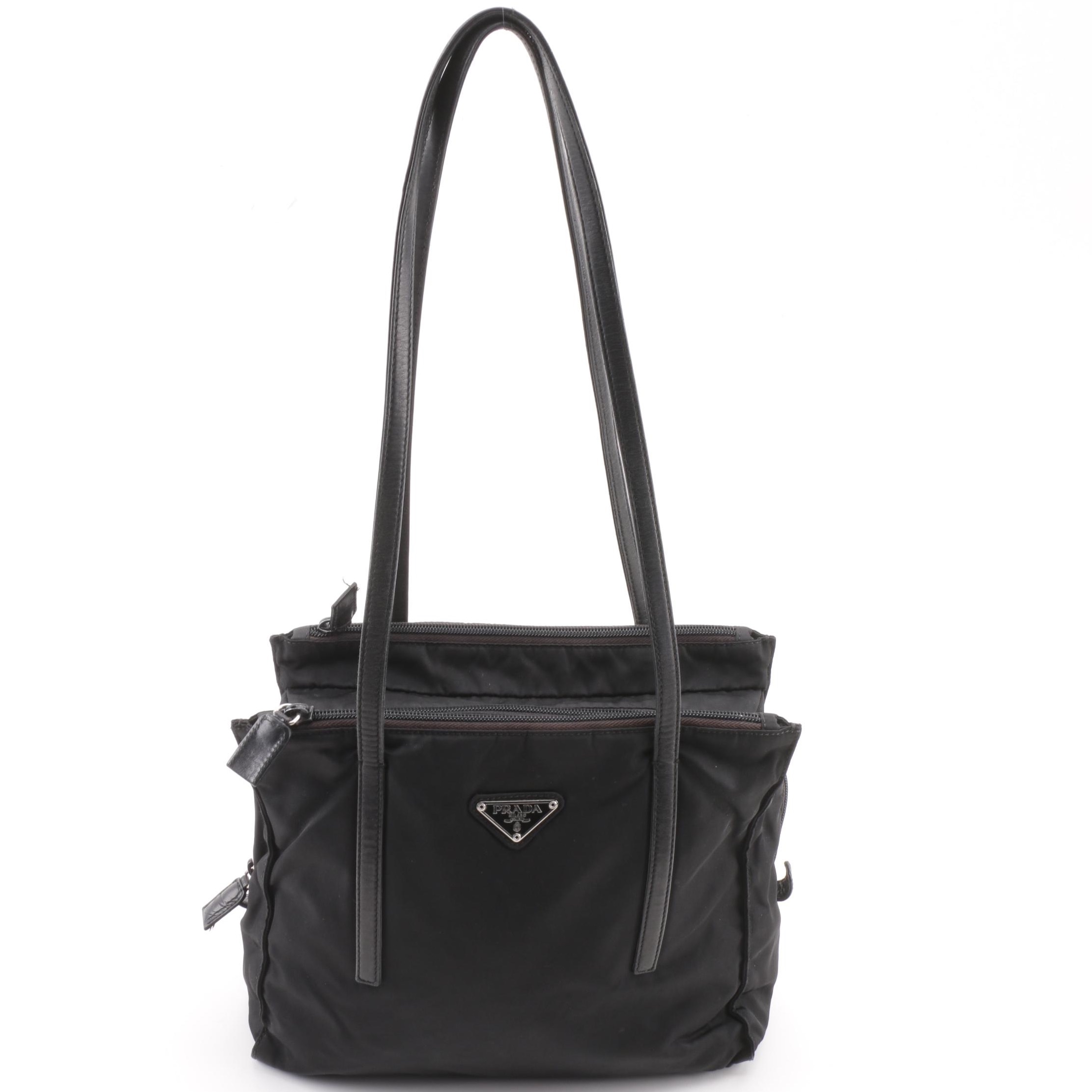 Prada Black Nylon Triple Zip Shoulder Bag