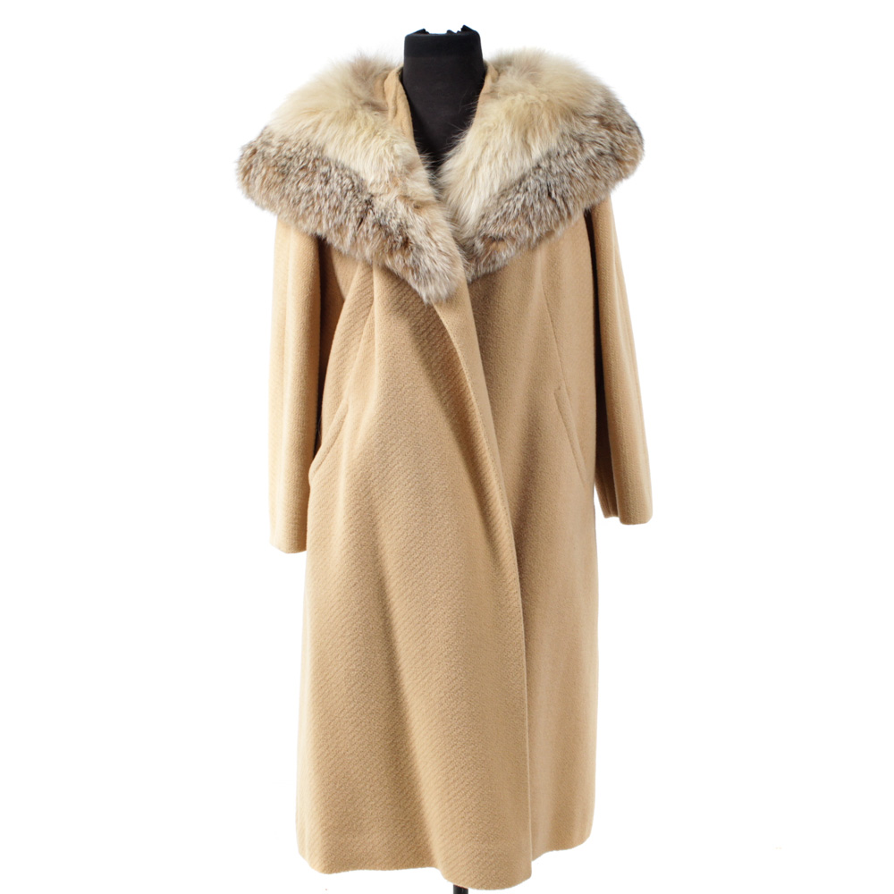 Vintage Car Coat with Canadian Lynx Fur Shawl Collar by The Halle Bros. Co.