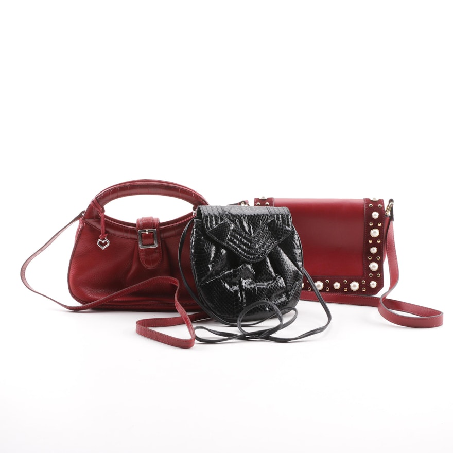 Pantera Snakeskin with Brighton and Sandro Red Leather Handbags