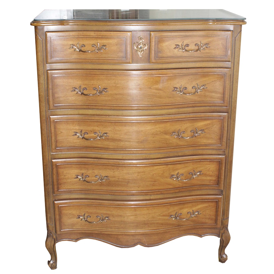 French Provincial Walnut Chest, National Furniture N.C., Mid 20th Century