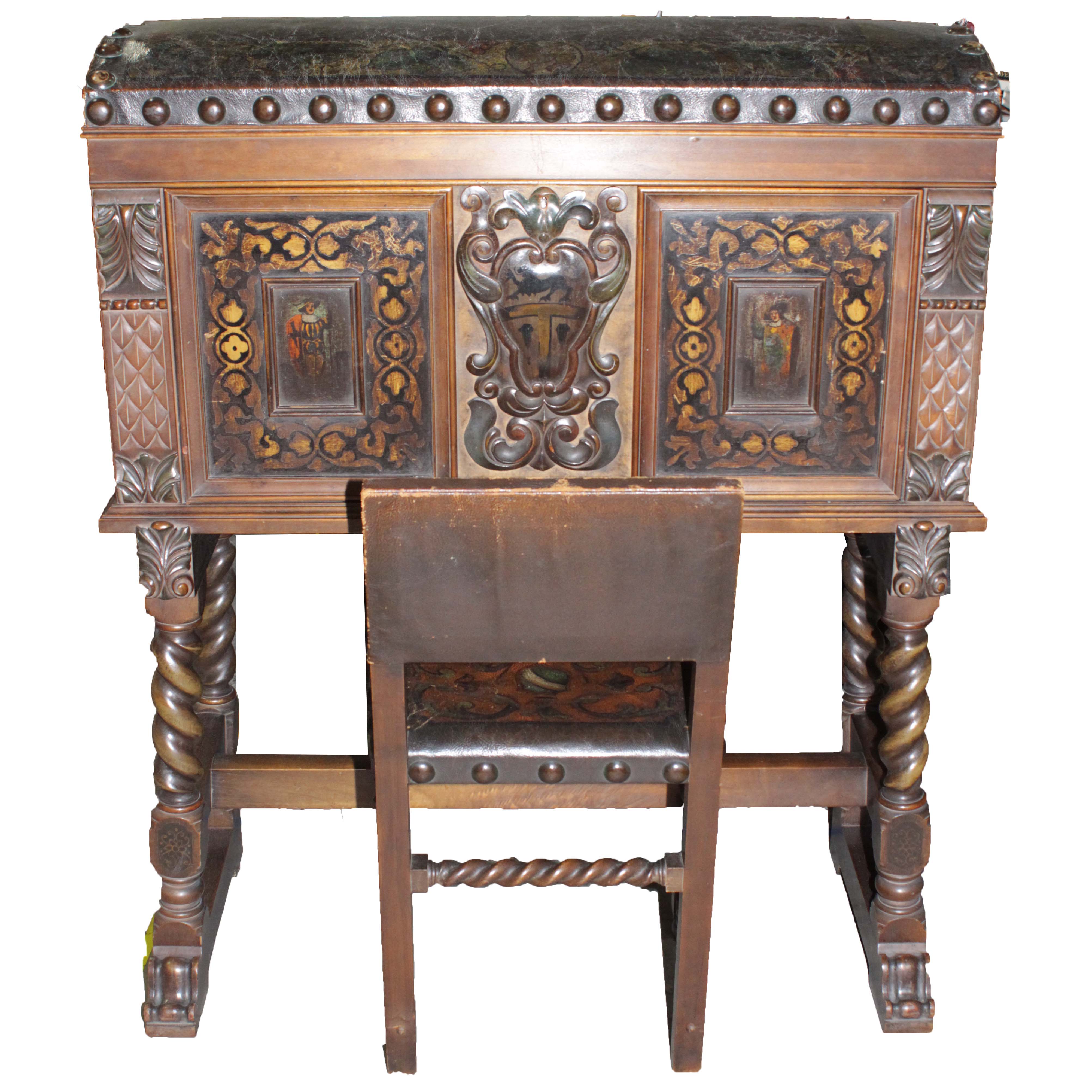 Spanish Colonial Revival Walnut Vargueno Desk on Stand, Circa 1920