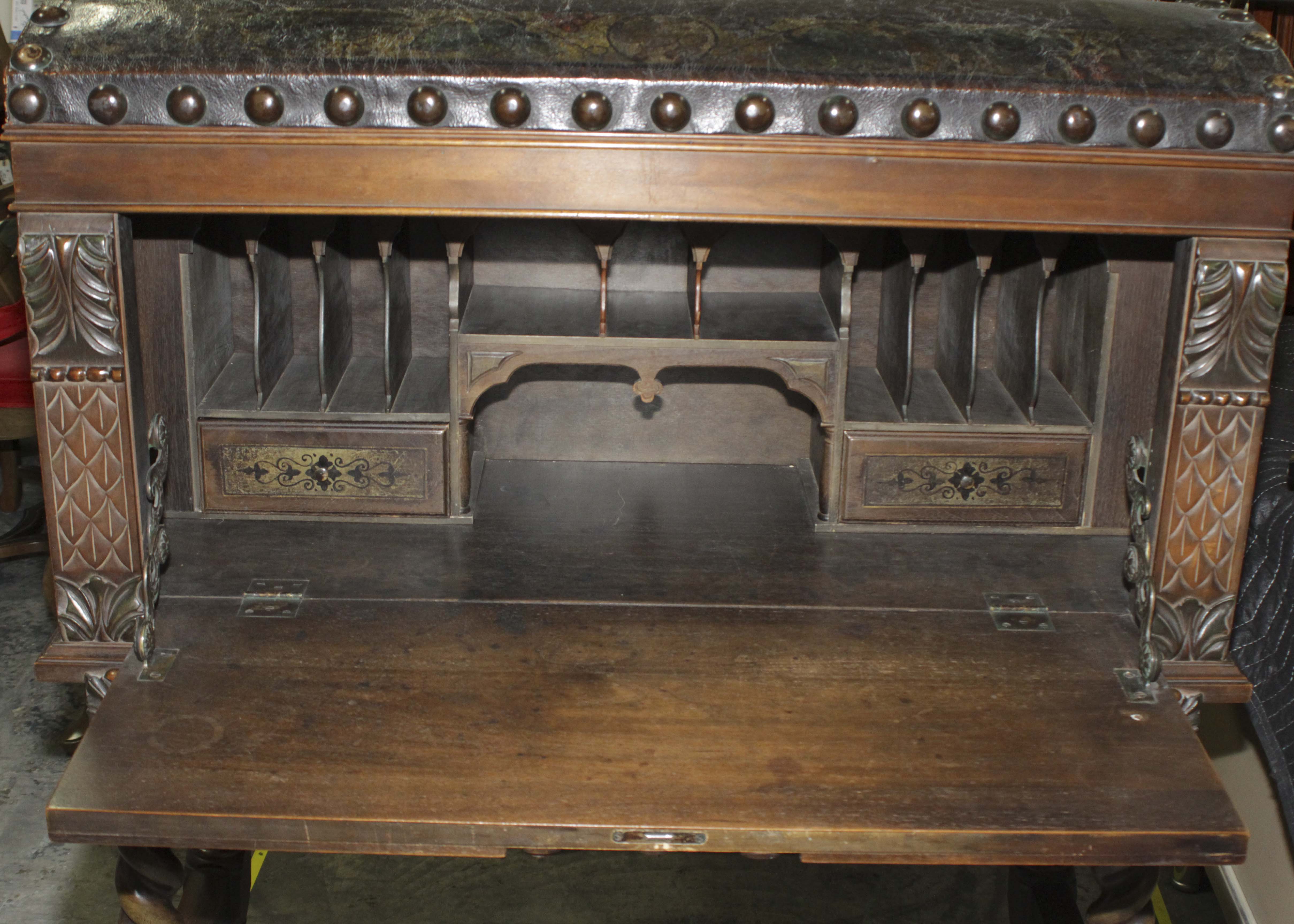 Spanish Colonial Revival Walnut Vargueno Desk on Stand, Circa 1920