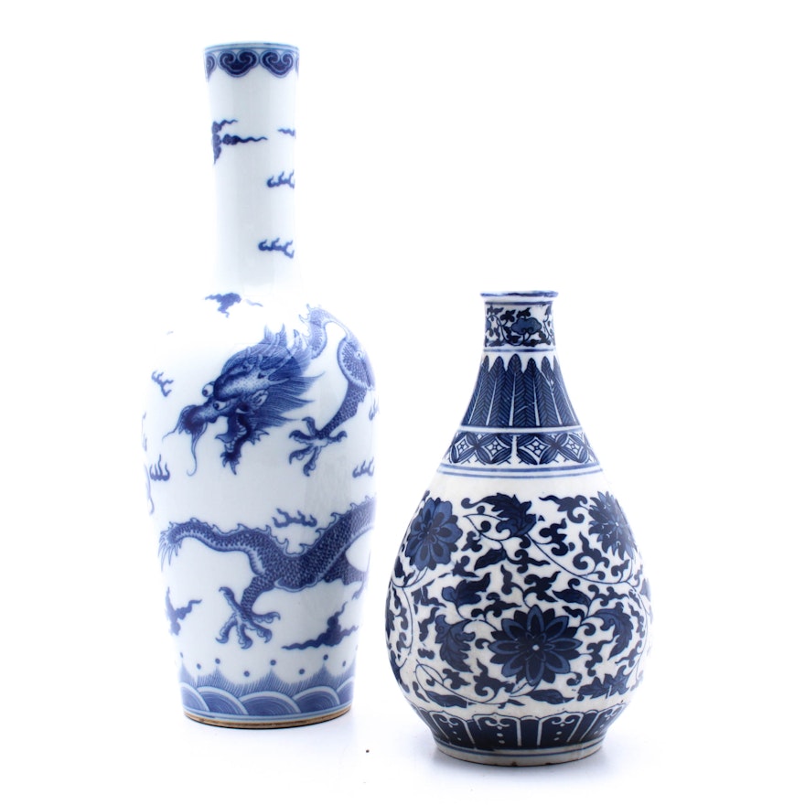 Chinese Blue on White Ceramic Vases