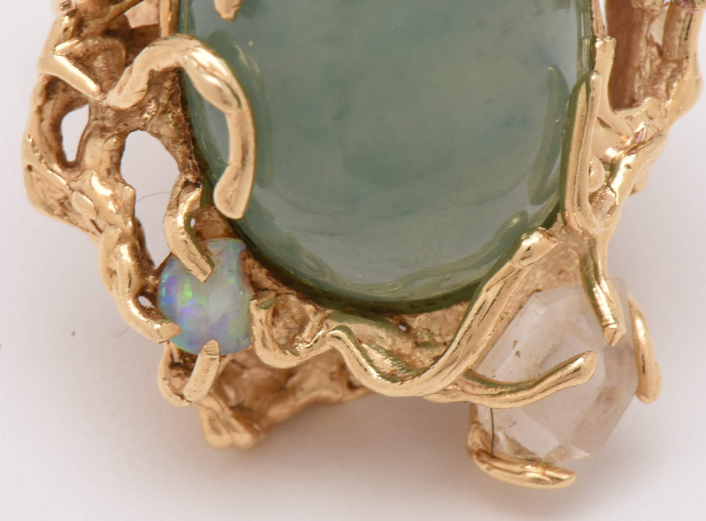 14K Yellow Gold 37.87 CT Unenhanced Jadeite and Gemstone Statement Ring