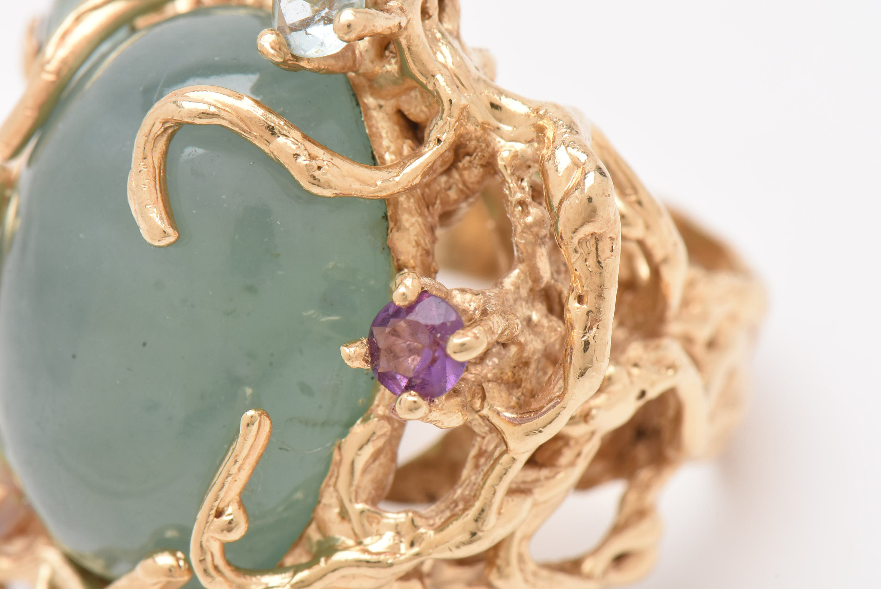 14K Yellow Gold 37.87 CT Unenhanced Jadeite and Gemstone Statement Ring