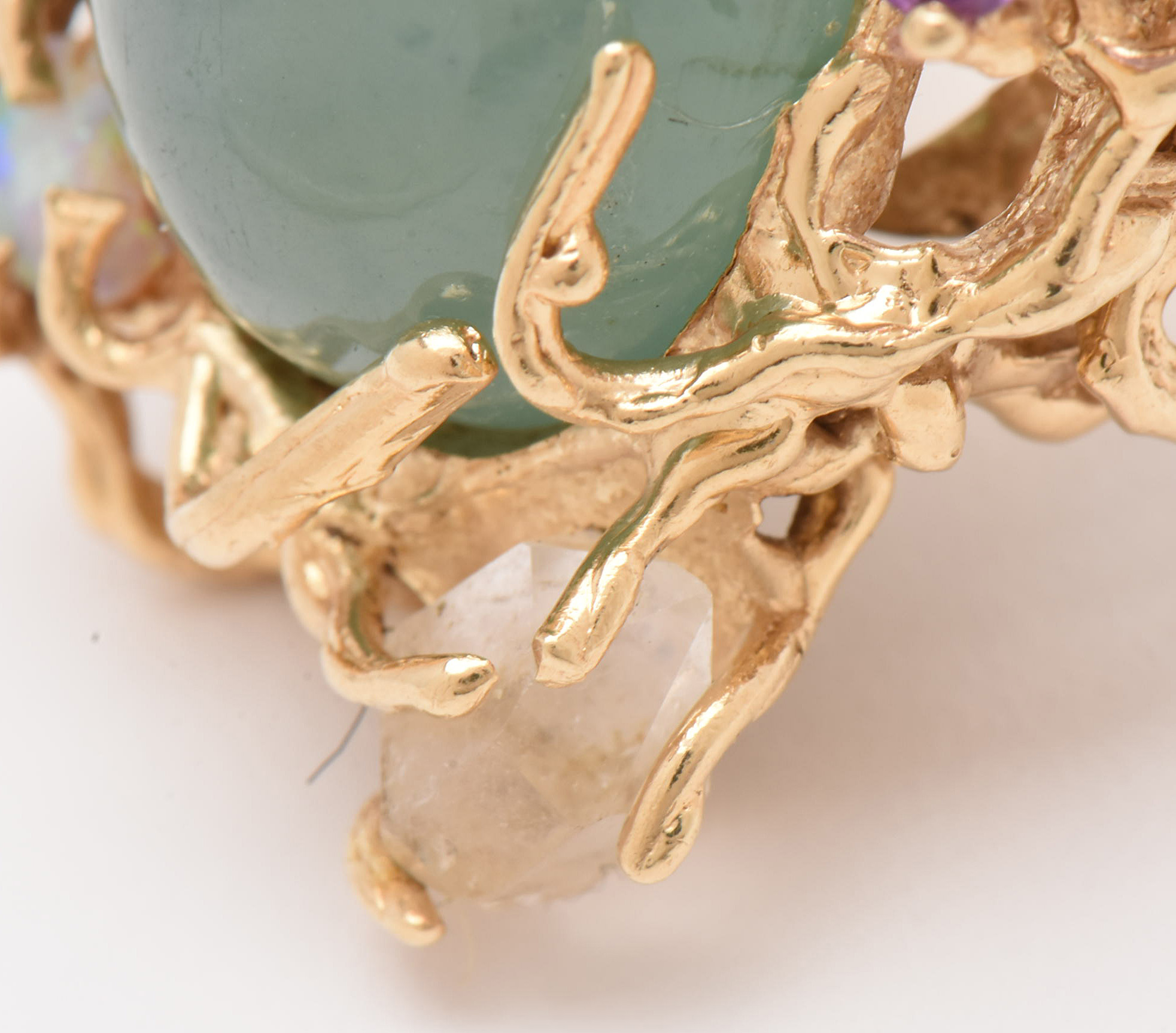 14K Yellow Gold 37.87 CT Unenhanced Jadeite and Gemstone Statement Ring