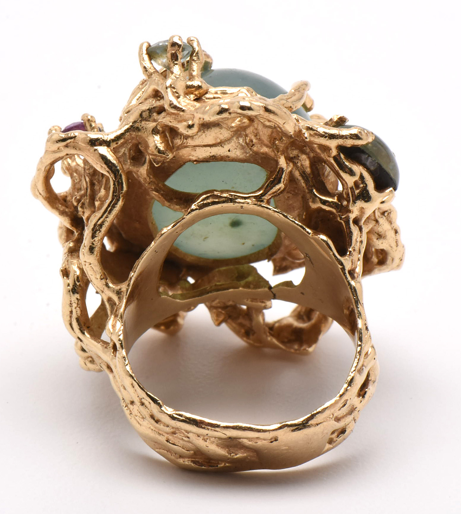 14K Yellow Gold 37.87 CT Unenhanced Jadeite and Gemstone Statement Ring