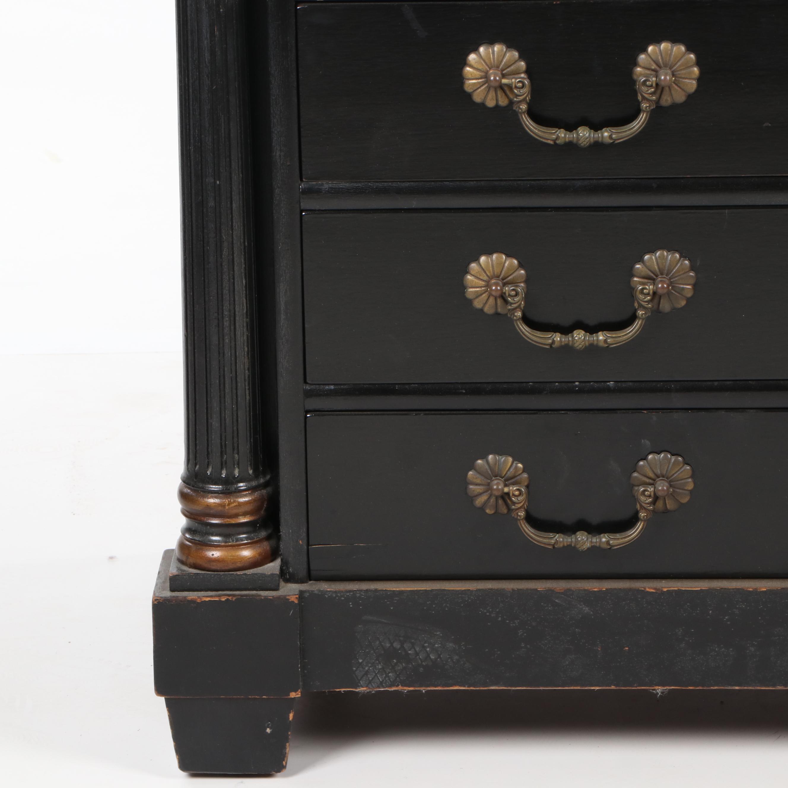 Classical Style Ebonized and Parcel-Gilt Chest with Marble Top, 20th Century