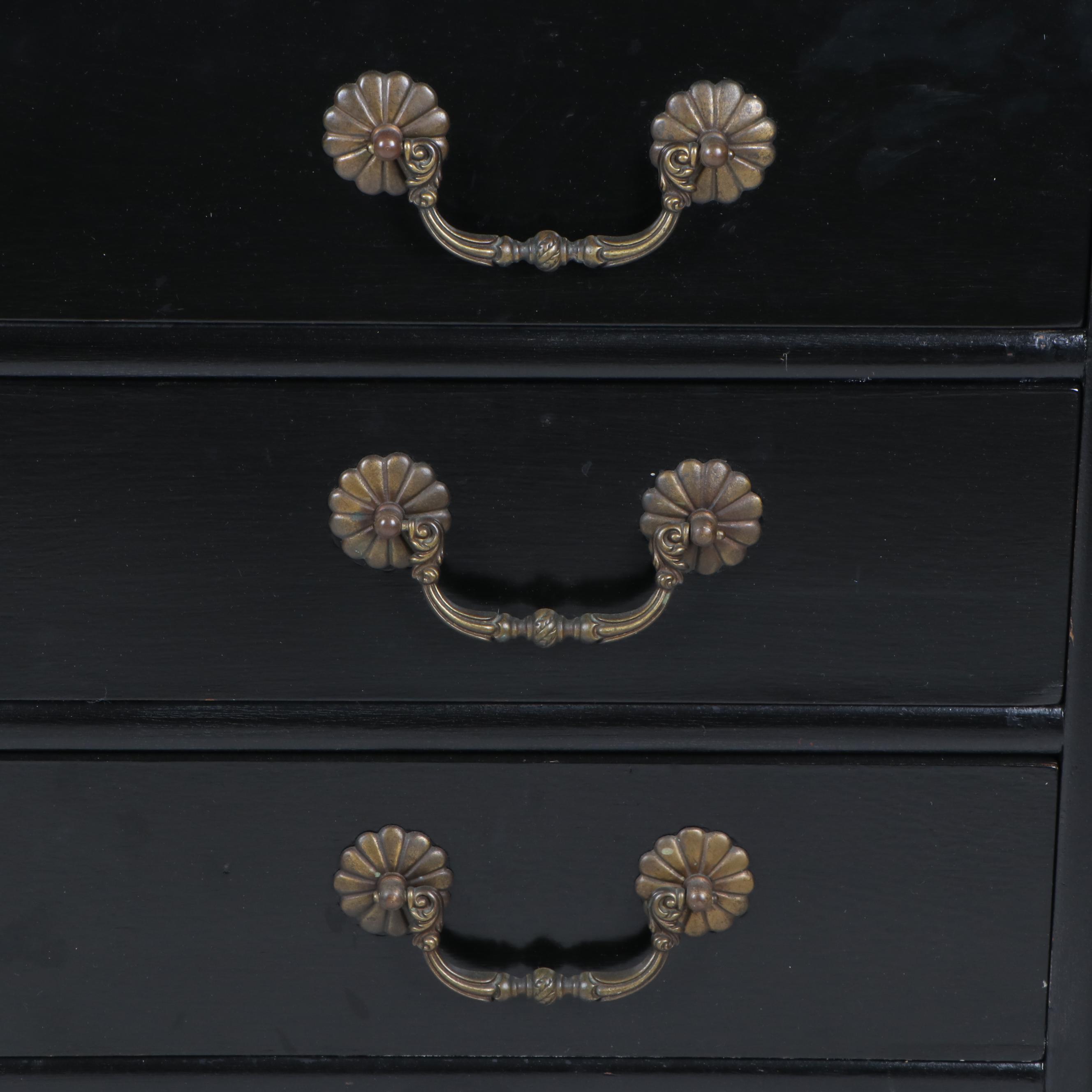 Classical Style Ebonized and Parcel-Gilt Chest with Marble Top, 20th Century