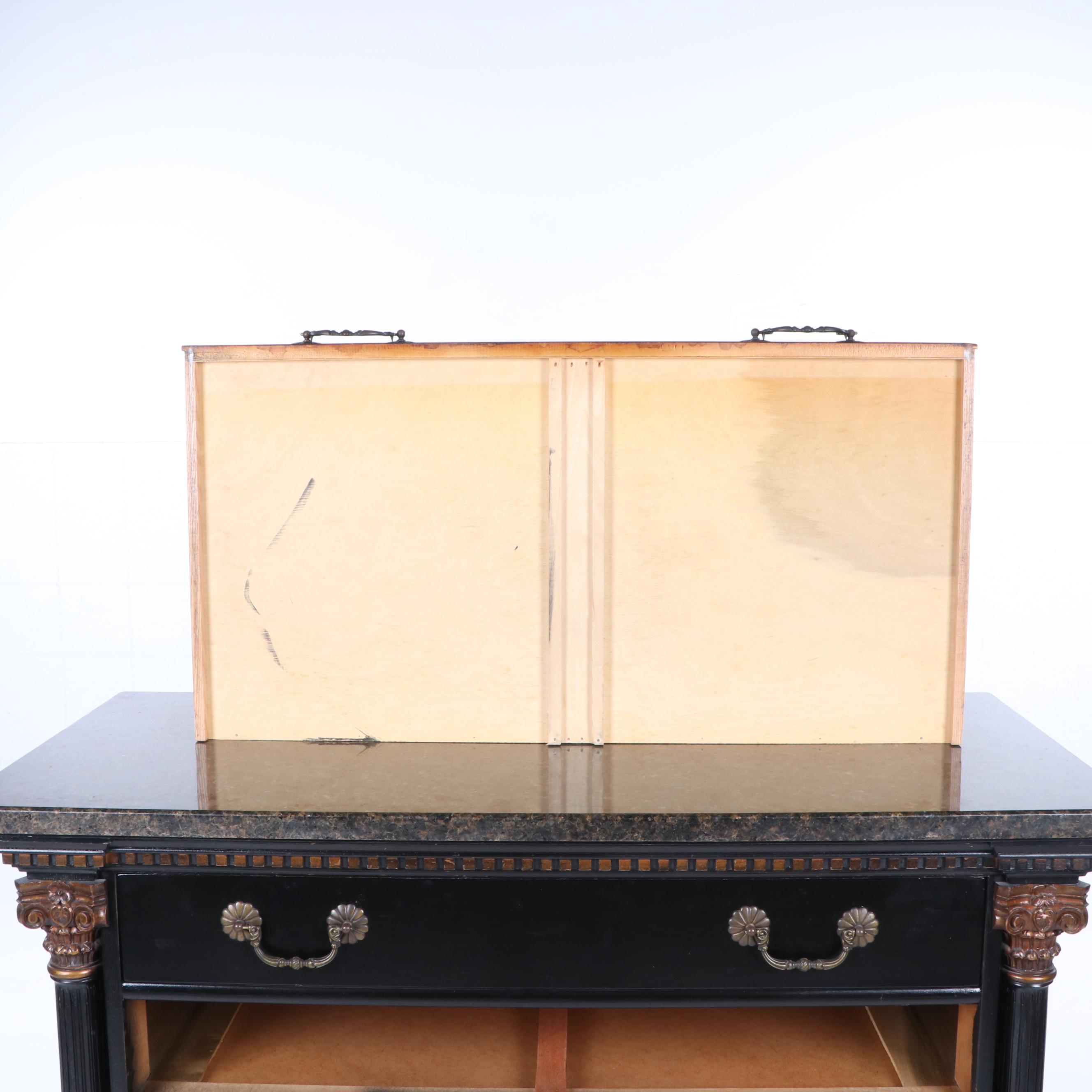 Classical Style Ebonized and Parcel-Gilt Chest with Marble Top, 20th Century