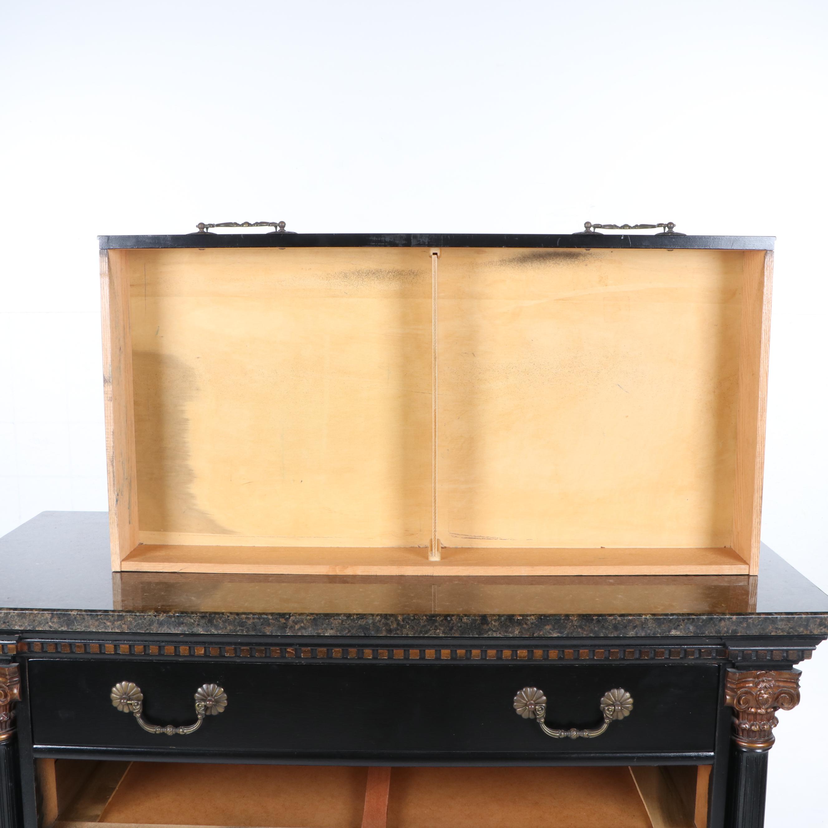 Classical Style Ebonized and Parcel-Gilt Chest with Marble Top, 20th Century