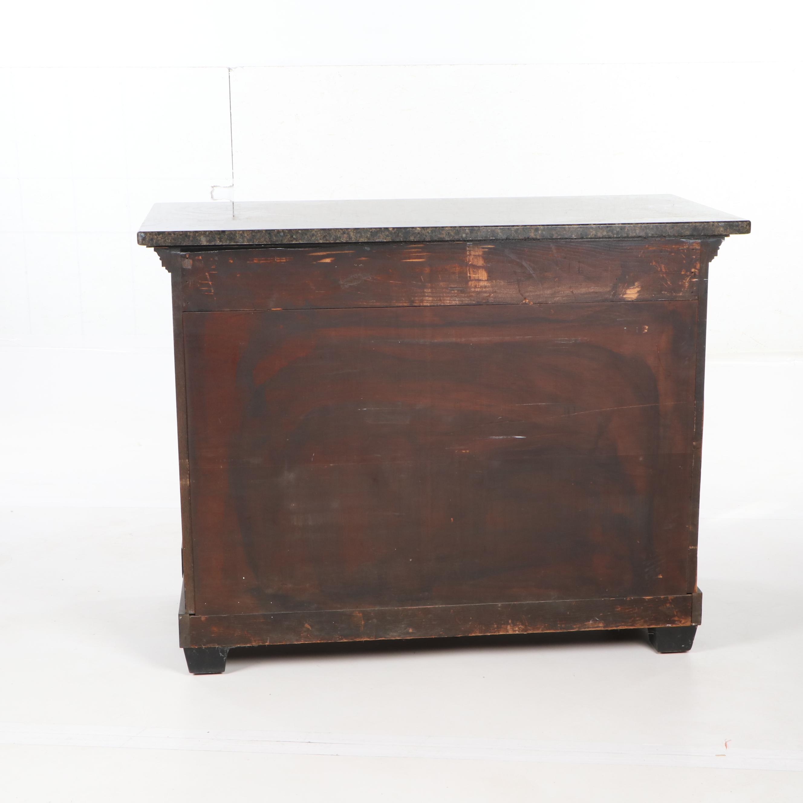 Classical Style Ebonized and Parcel-Gilt Chest with Marble Top, 20th Century