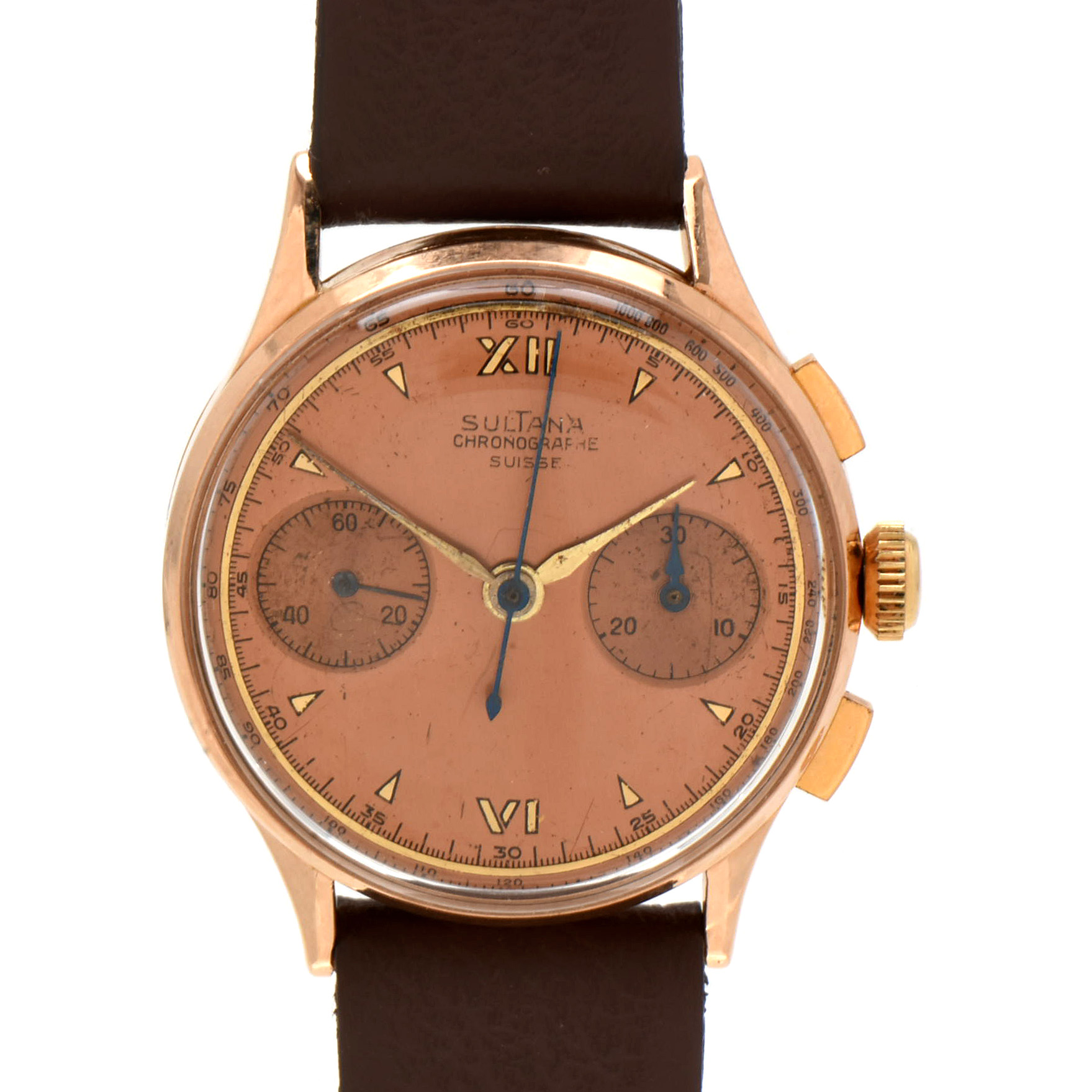 Vintage Chronographe Suisse Sultana 18K Rose Gold Watch