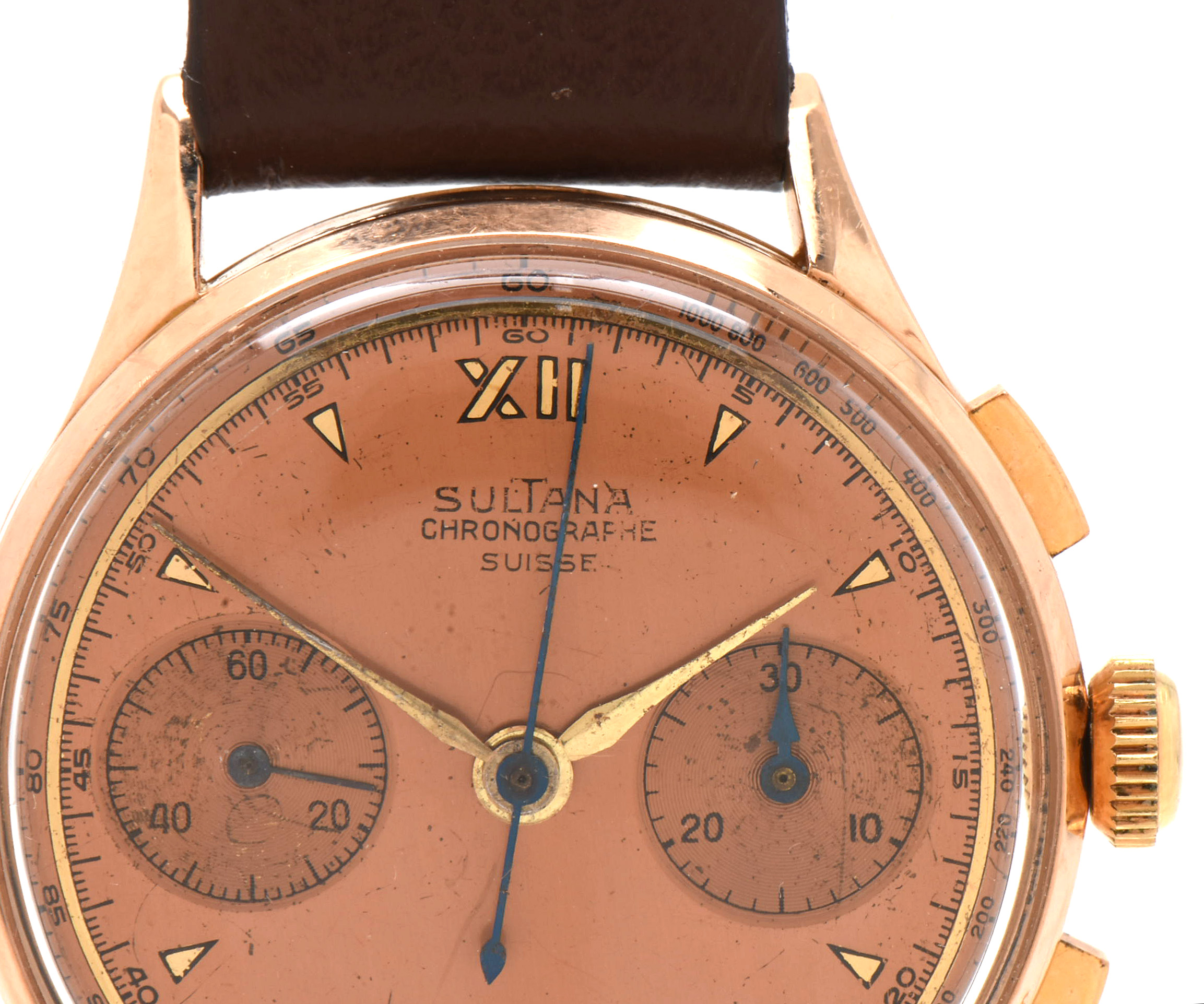 Vintage Chronographe Suisse Sultana 18K Rose Gold Watch