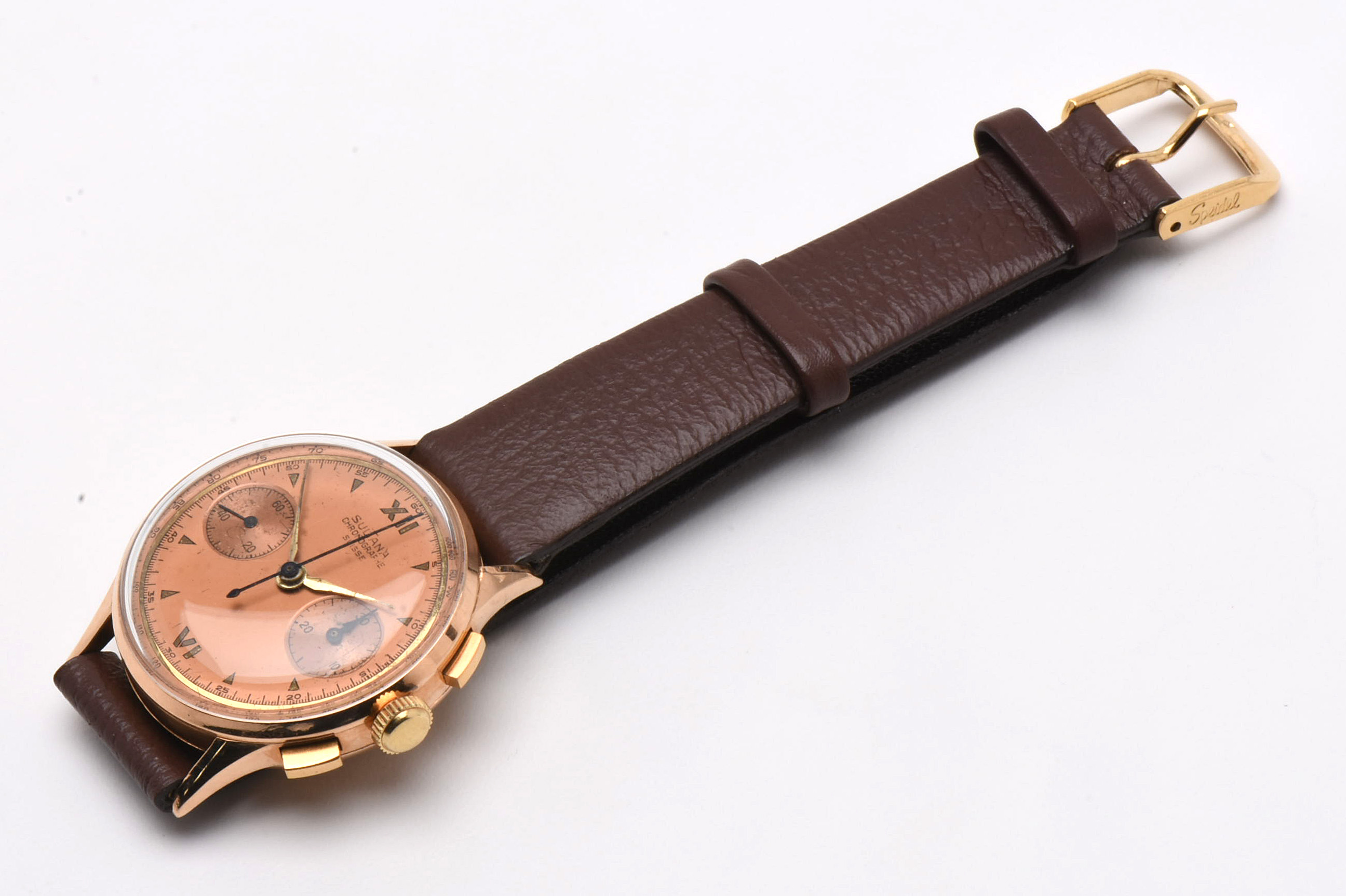 Vintage Chronographe Suisse Sultana 18K Rose Gold Watch