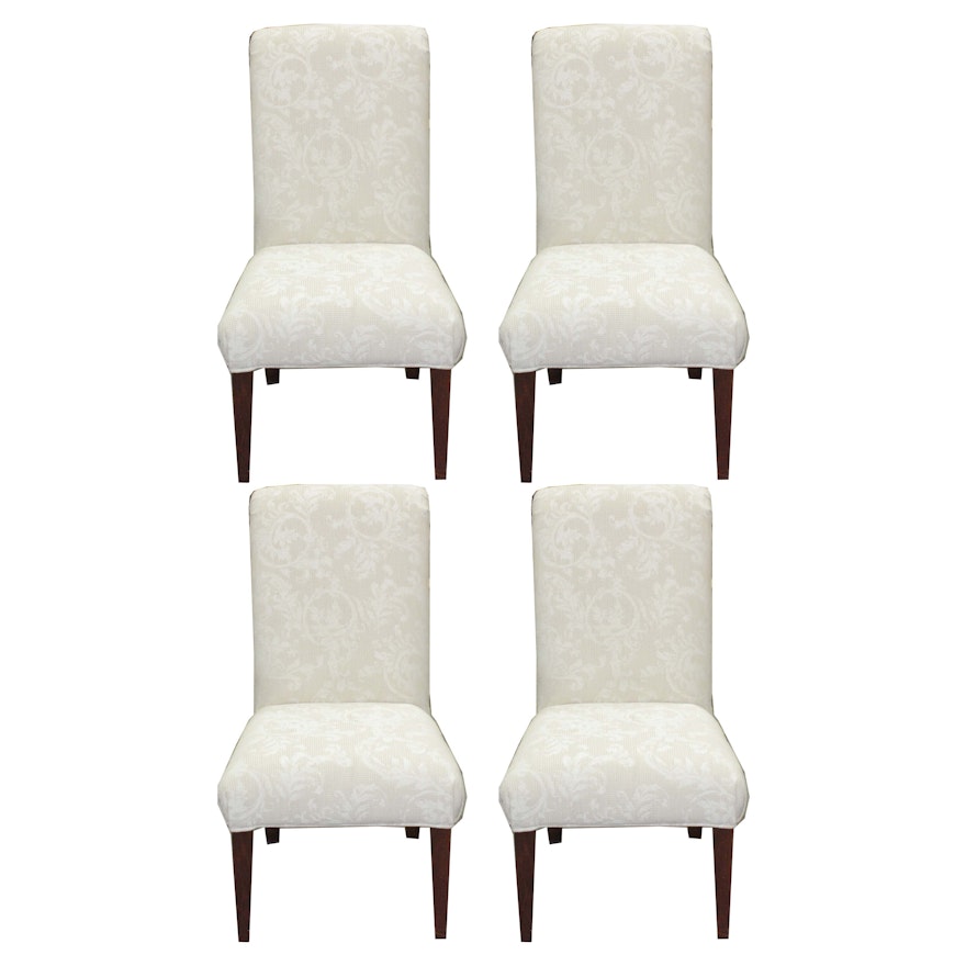 Damask Upholstered Parsons Dining Chairs, Late 20th Century