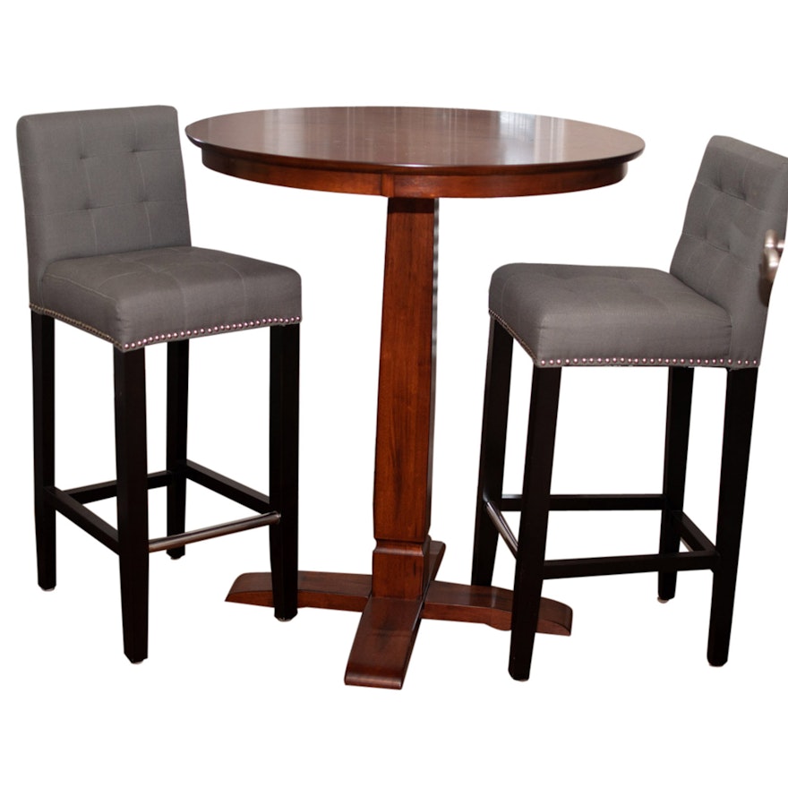 Mahogany High Top Table by Hillsdale Furniture with Two Upholstered Chairs