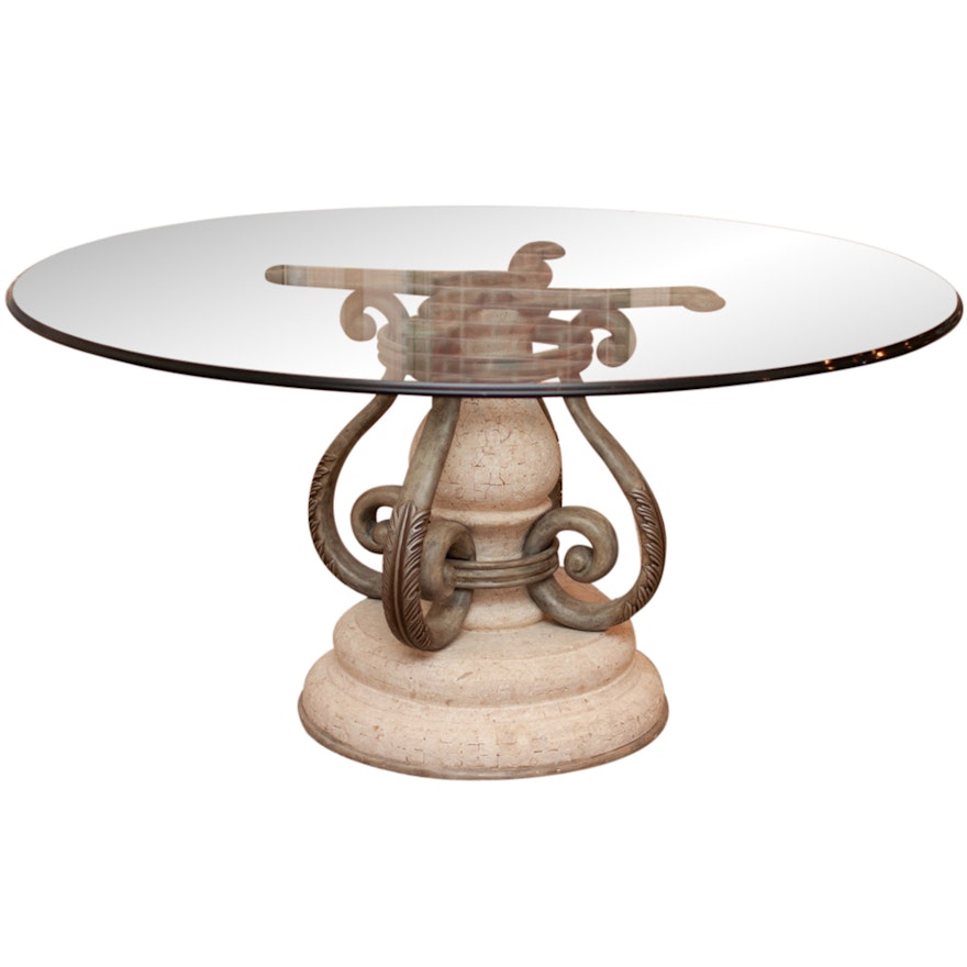Modern Neoclassical Style Glass Top Dining Table by Henredon with Pads by OTPC