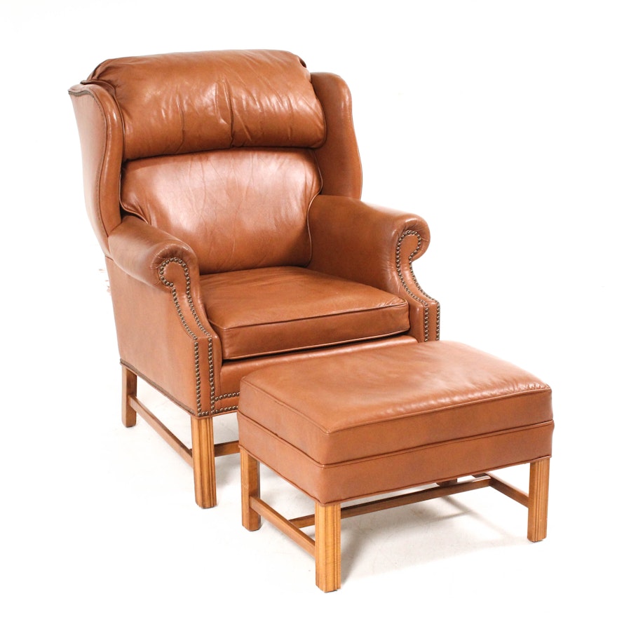 Ethan Allen Leather Arm Chair with Ottoman