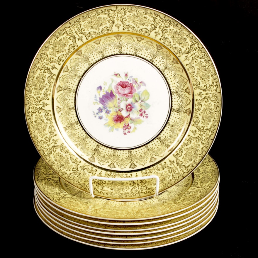 Stetson China Floral and Gilt Buffet Service Dinner Plates, Mid 20th Century