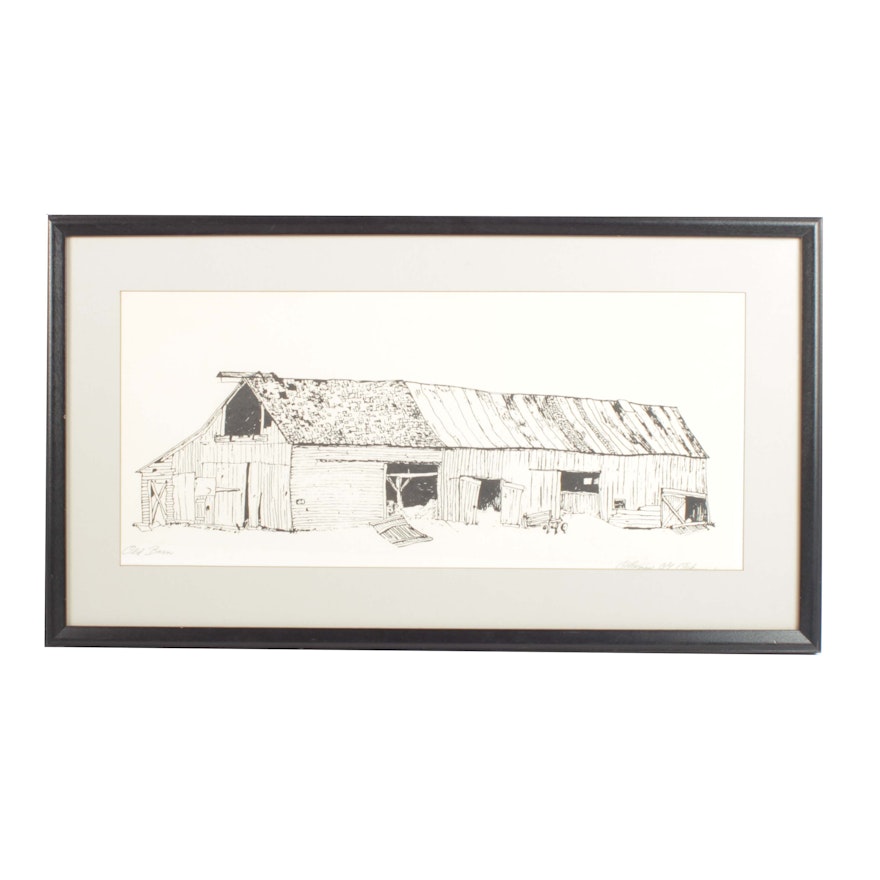 After Thomas Cy Johnson Lithograph "Old Barn"
