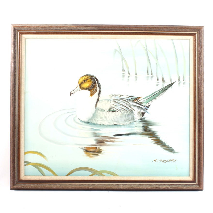 R. Weslery Oil On Canvas Painting of a Duck