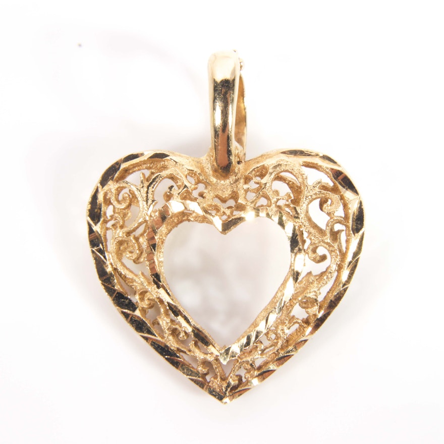 14K Yellow Gold Curved Double Sided Open Heart Pendant Enhancer