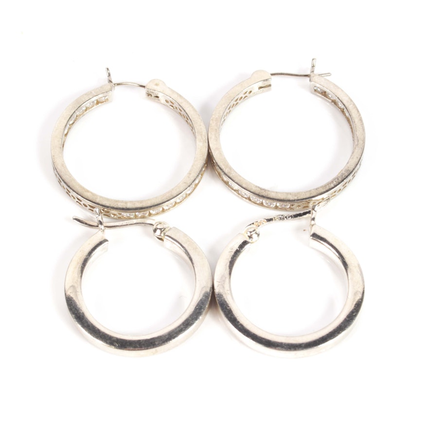 Sterling Silver and Cubic Zirconia Hoop Earrings
