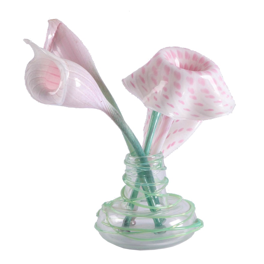 Cam Langley Art Glass Flowers in Blown Glass Vase