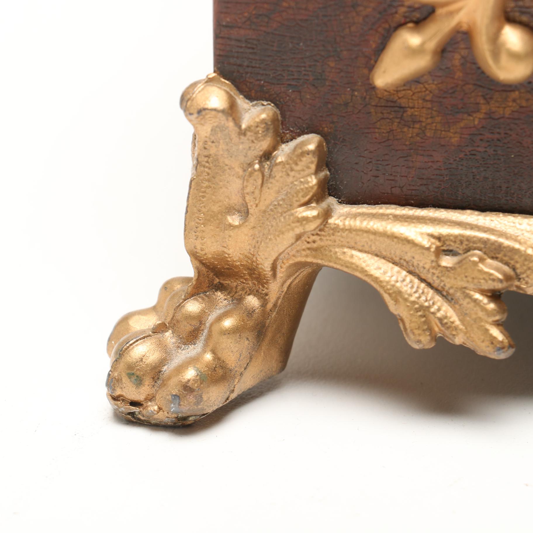 Ingraham Brass Mounted Mantel Clock with Lion Head Ring Handles