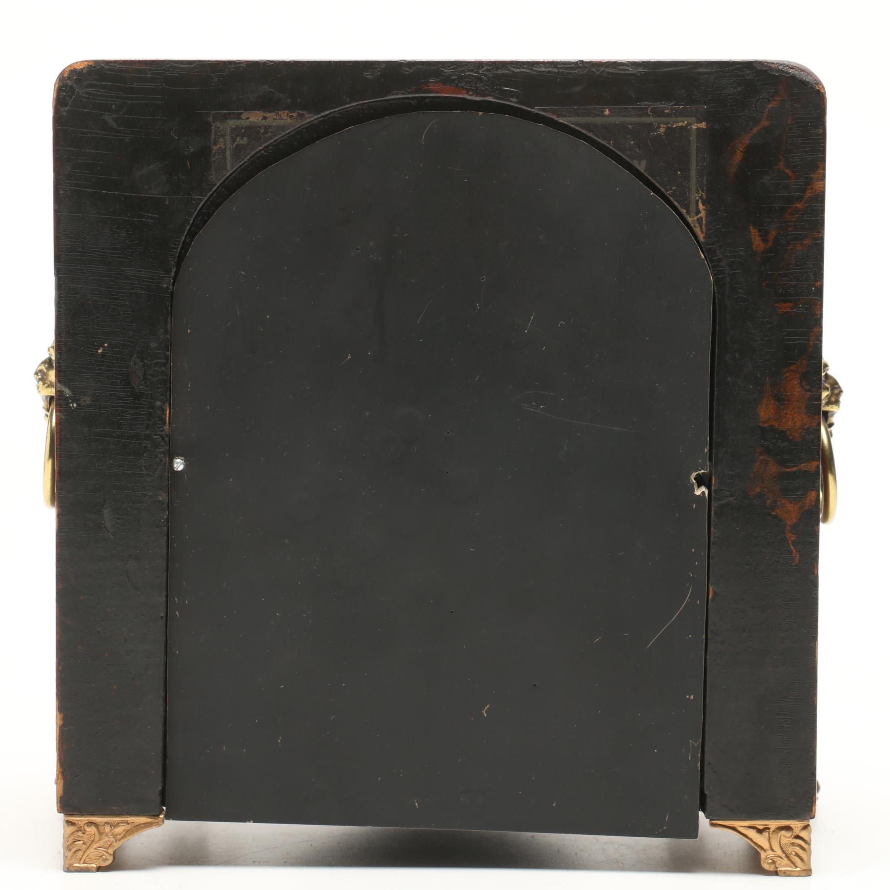 Ingraham Brass Mounted Mantel Clock with Lion Head Ring Handles