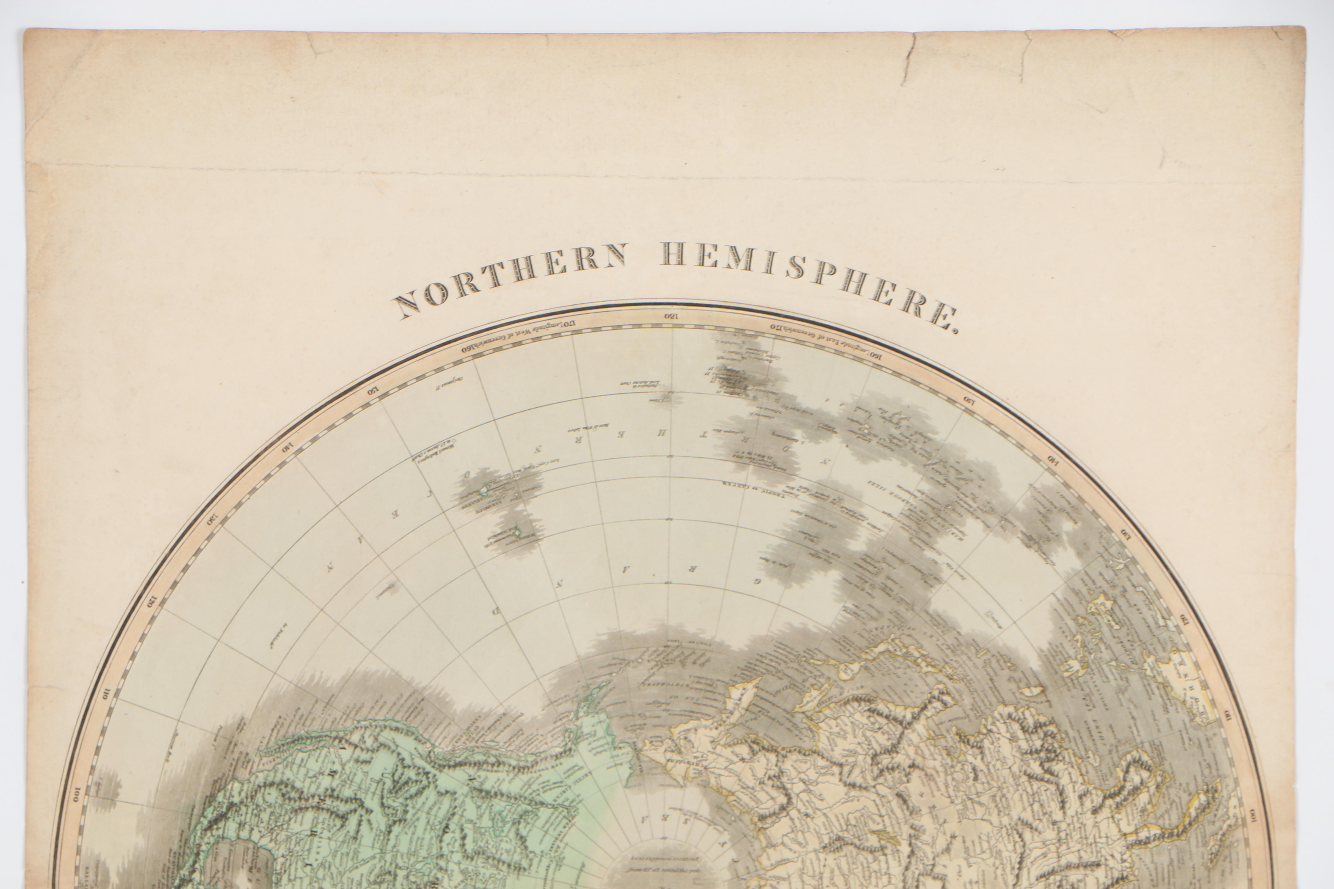Hand-Colored Map Etchings "Northern Hemisphere" and "Southern Hemisphere"