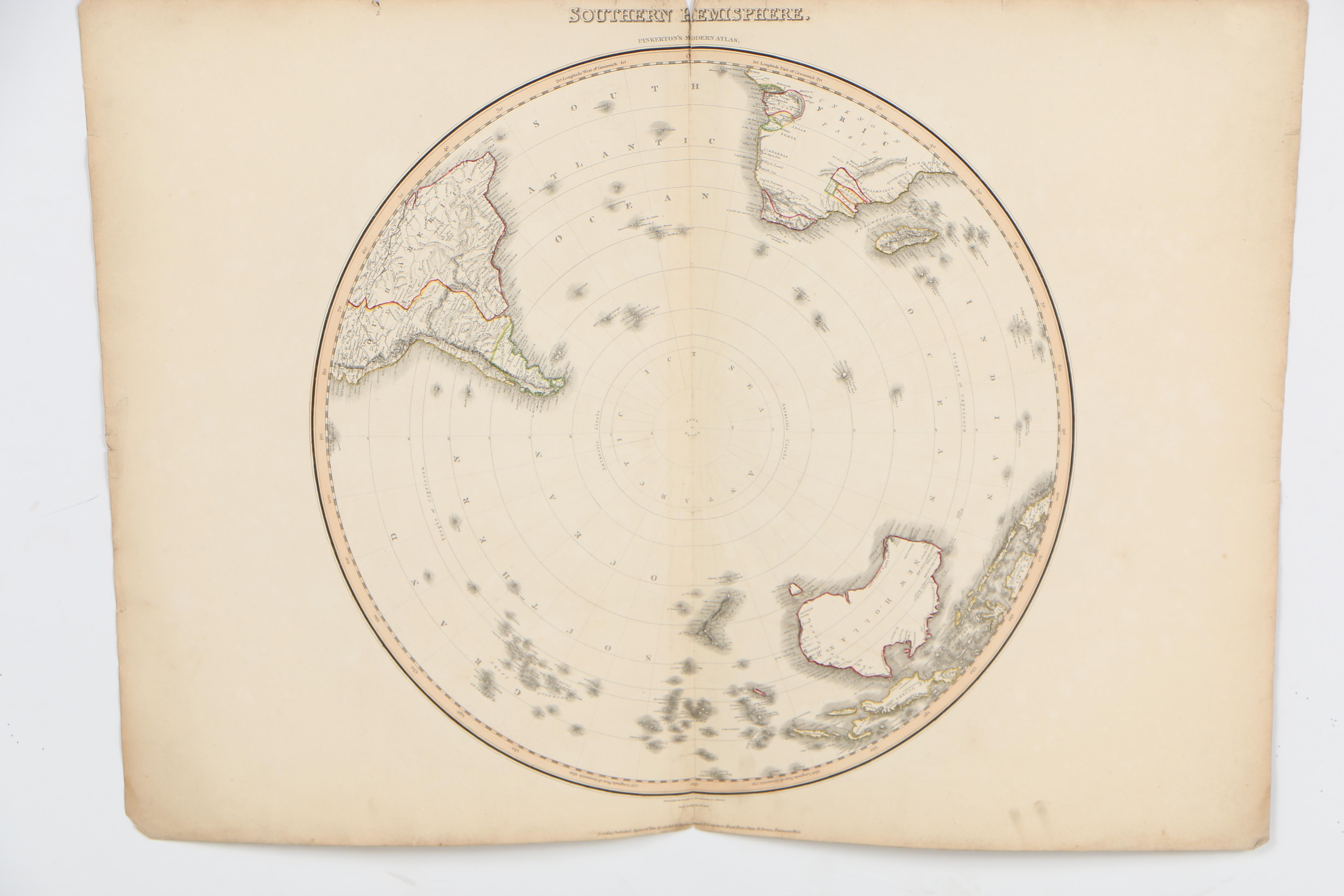Hand-Colored Map Etchings "Northern Hemisphere" and "Southern Hemisphere"