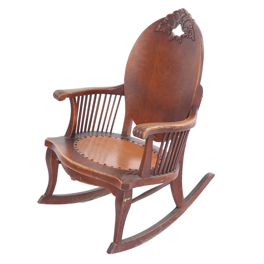 American Oak Rocking Chair, Early 20th Century