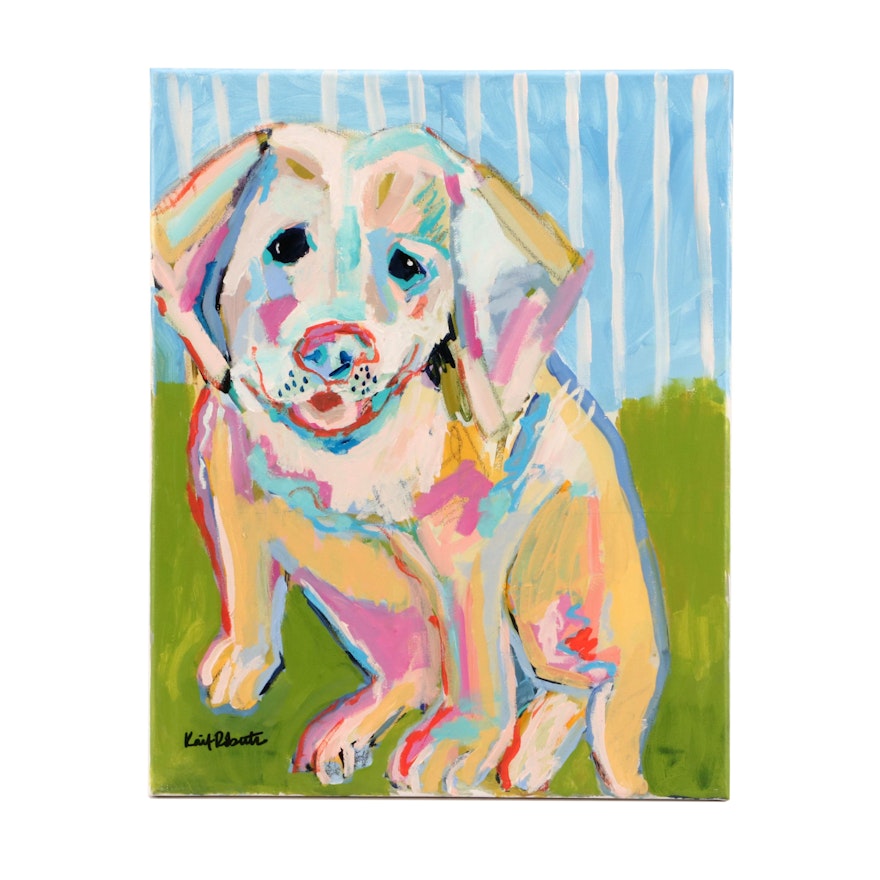 Kait Roberts Acrylic Painting "Labrador Puppy Smile"