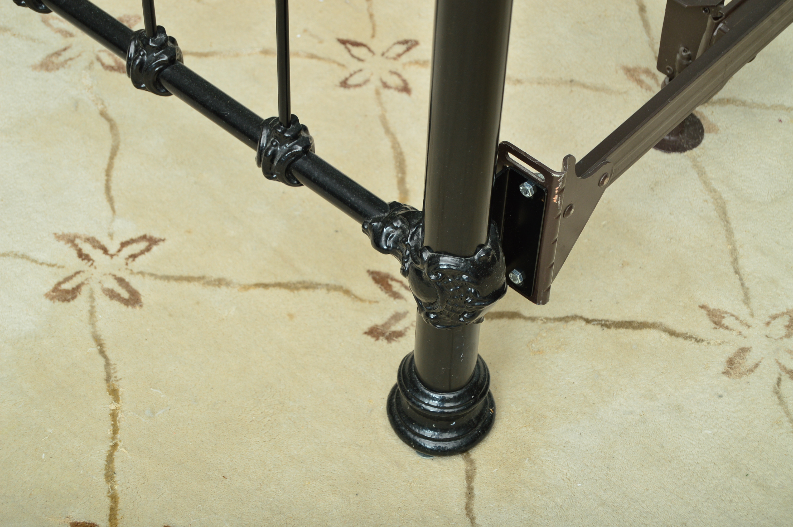 Victorian Style Black Iron King Canopy Bed with Brass Accents