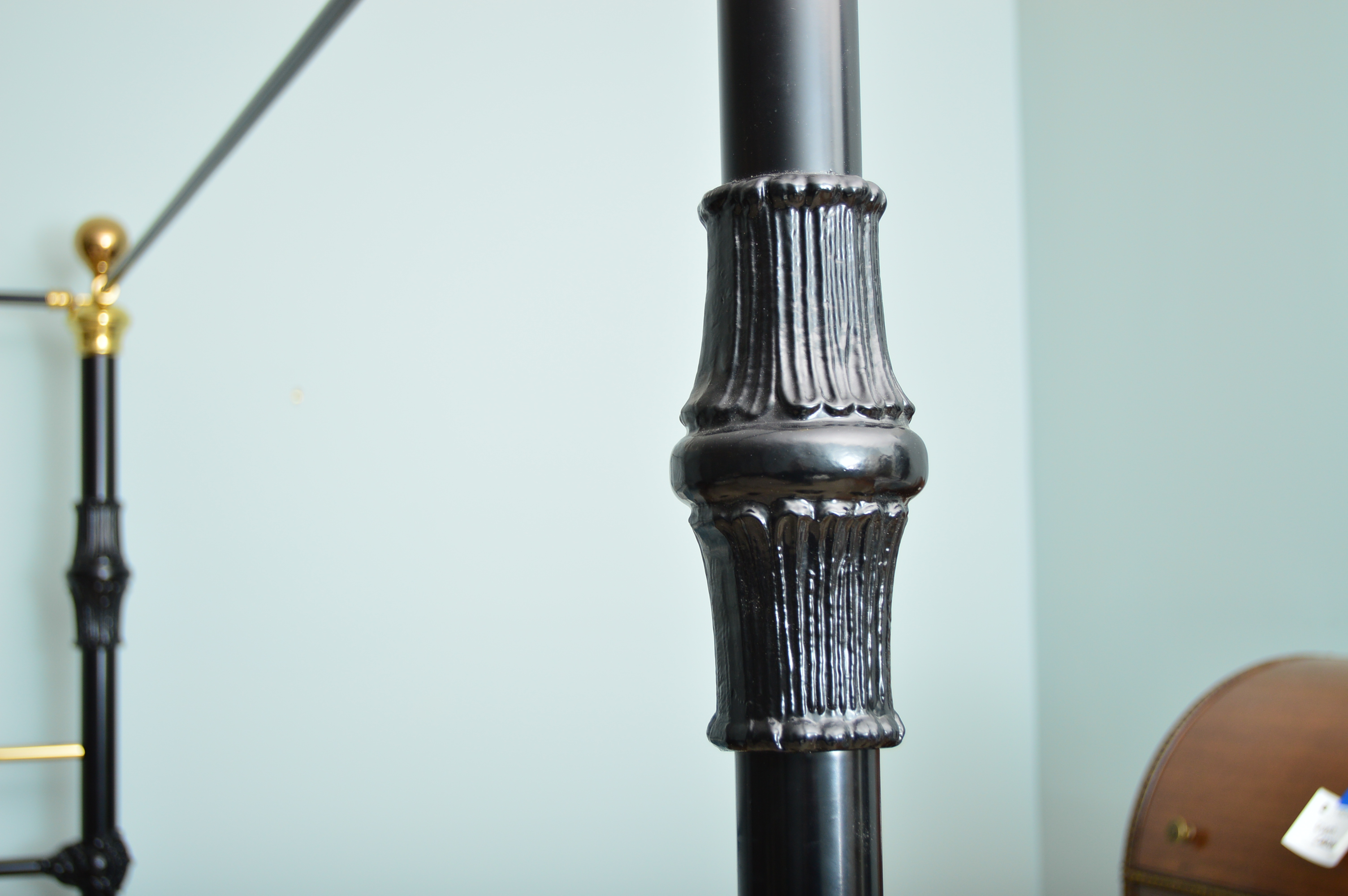 Victorian Style Black Iron King Canopy Bed with Brass Accents