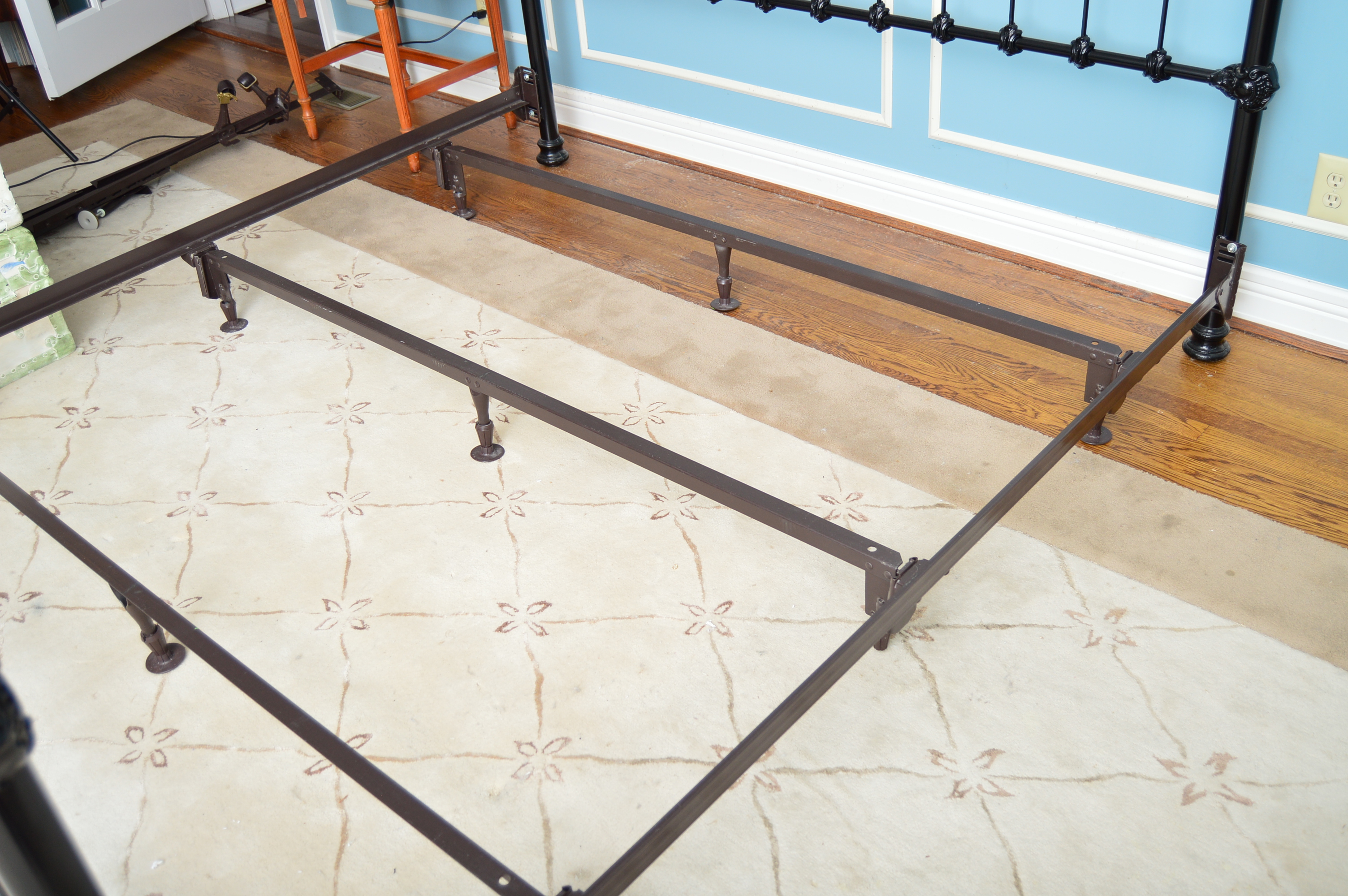 Victorian Style Black Iron King Canopy Bed with Brass Accents