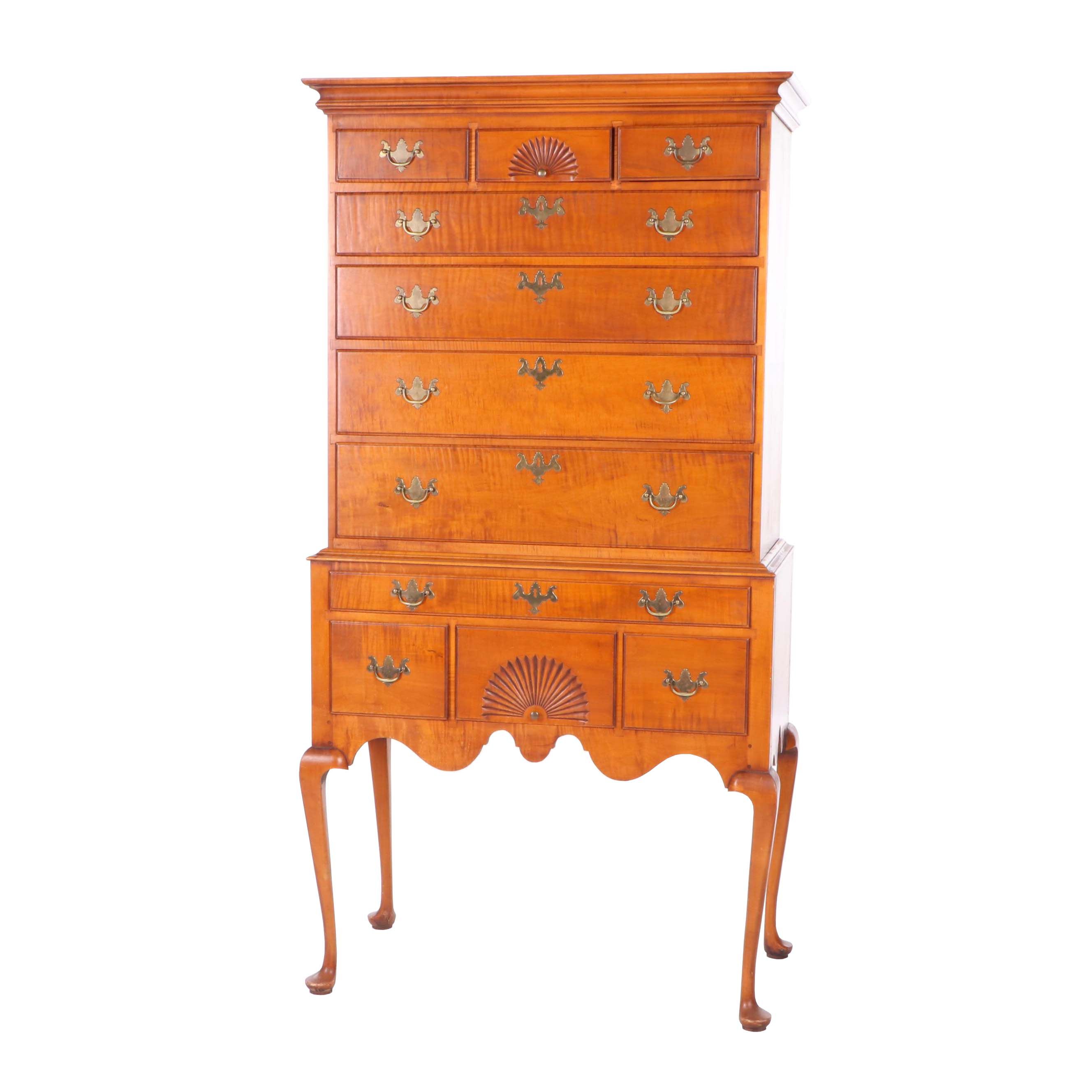 Queen Anne Style Maple Highboy, 20th Century