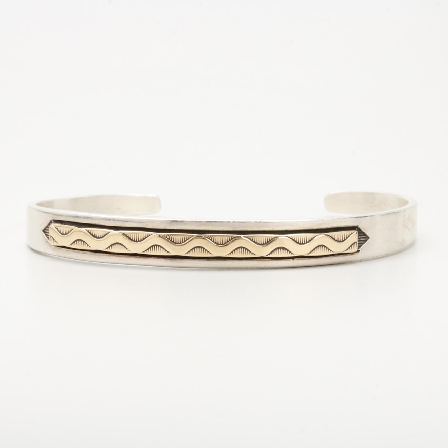 Sterling Silver Cuff Bracelet with 14K Yellow Gold Accent