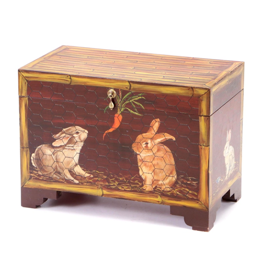 Painted Decorative Box With Rabbits by Don Andres