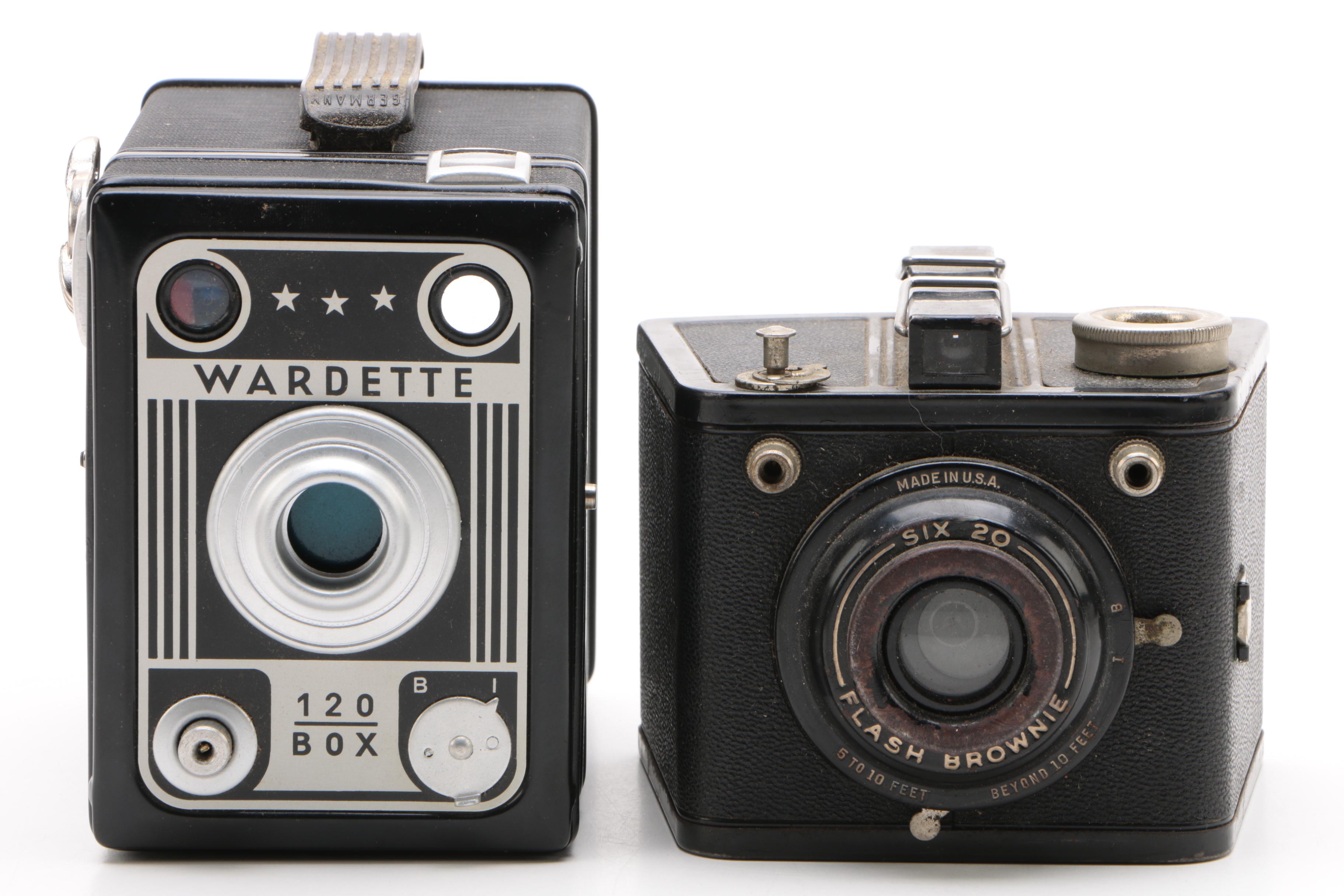 Kodak Brownie Flash Six-20 and Wardette 120 Box Cameras with Promaster Lens