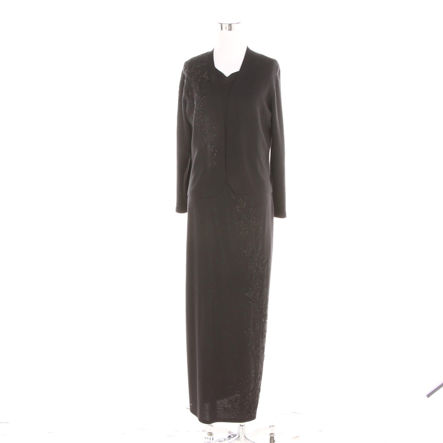 Rickie Freeman for Teri Jon Beaded and Embroidered Black Knit Dress Set
