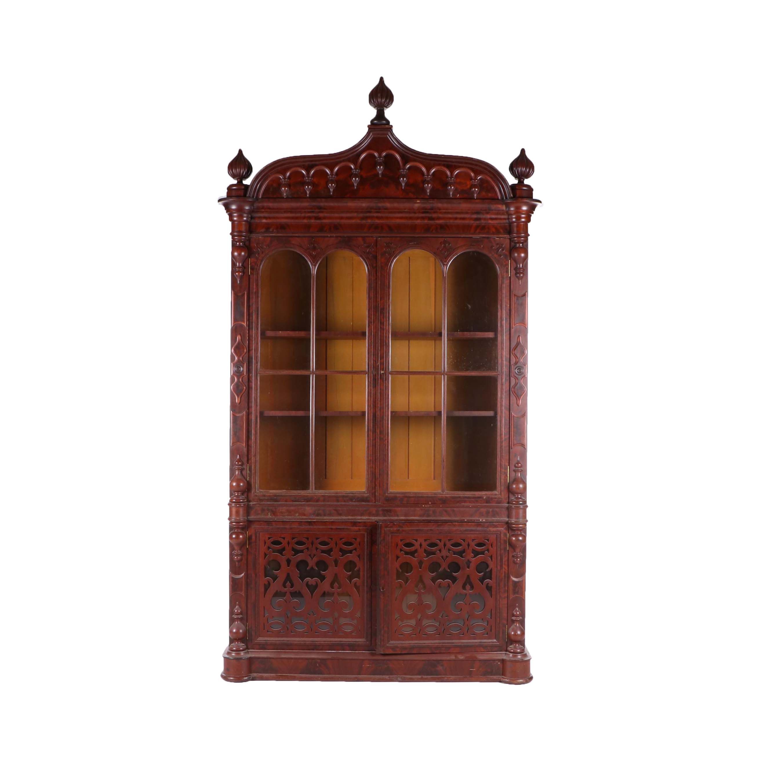 Victorian Gothic Revival Mahogany Display Cabinet, 19th Century