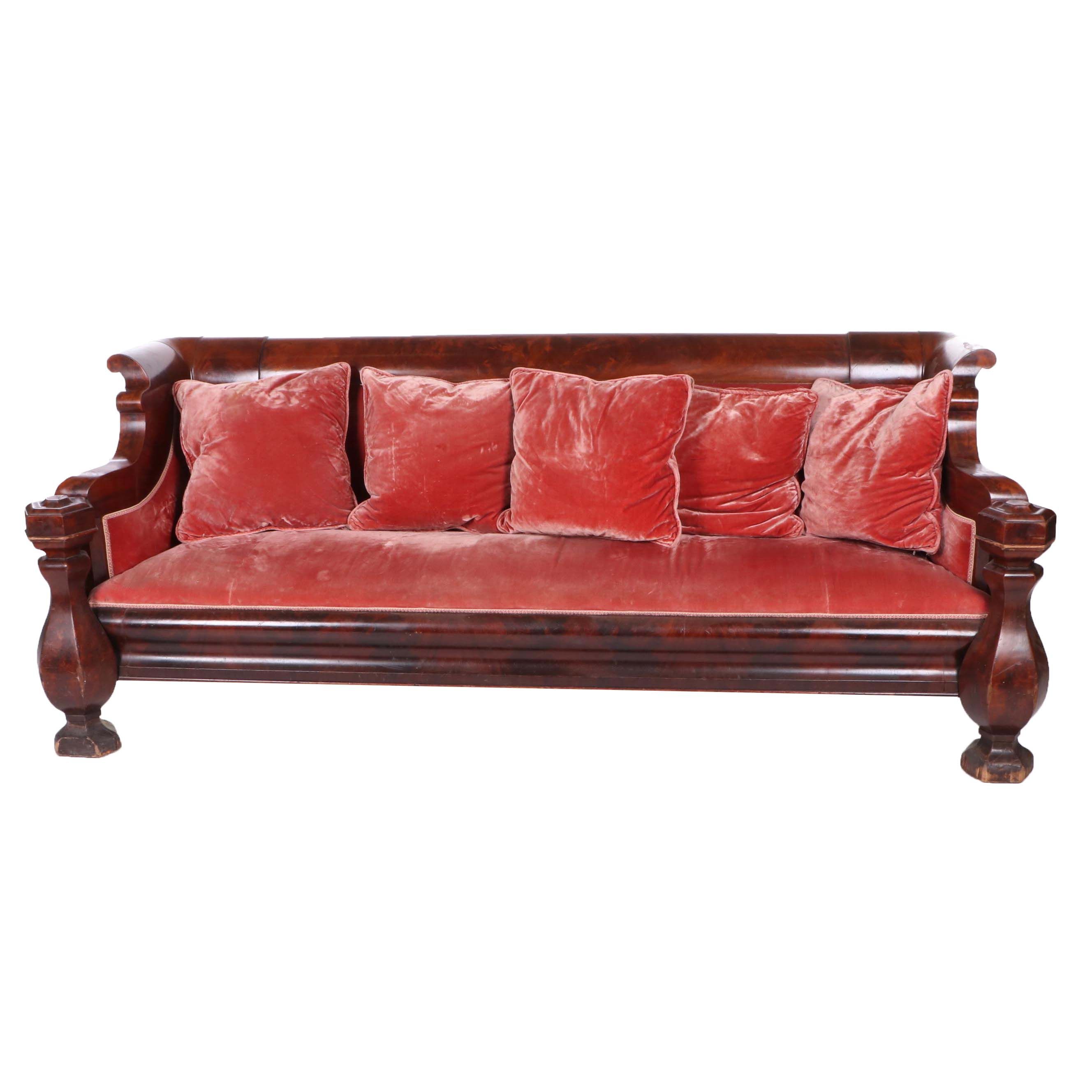 American Empire Mahogany Frame Upholstered Sofa, Mid-19th Century